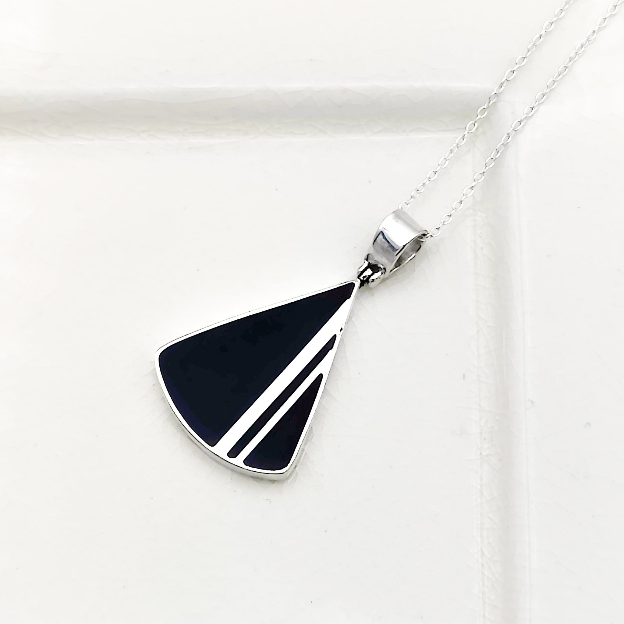 Hepburn and Hughes Art Deco Pendant | Black and Silver Triangle | Sterling Silver