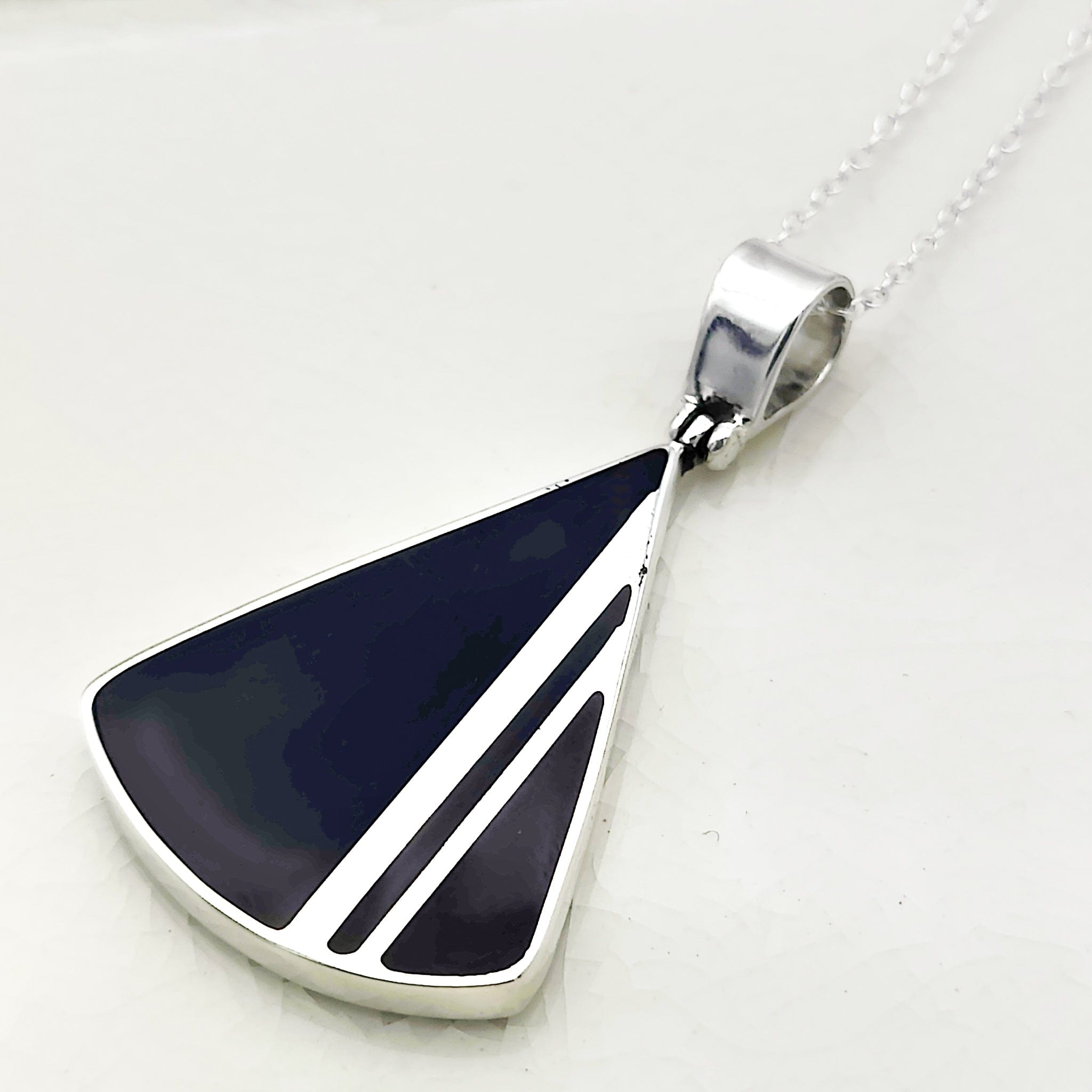 Hepburn and Hughes Art Deco Pendant | Black and Silver Triangle | Sterling Silver