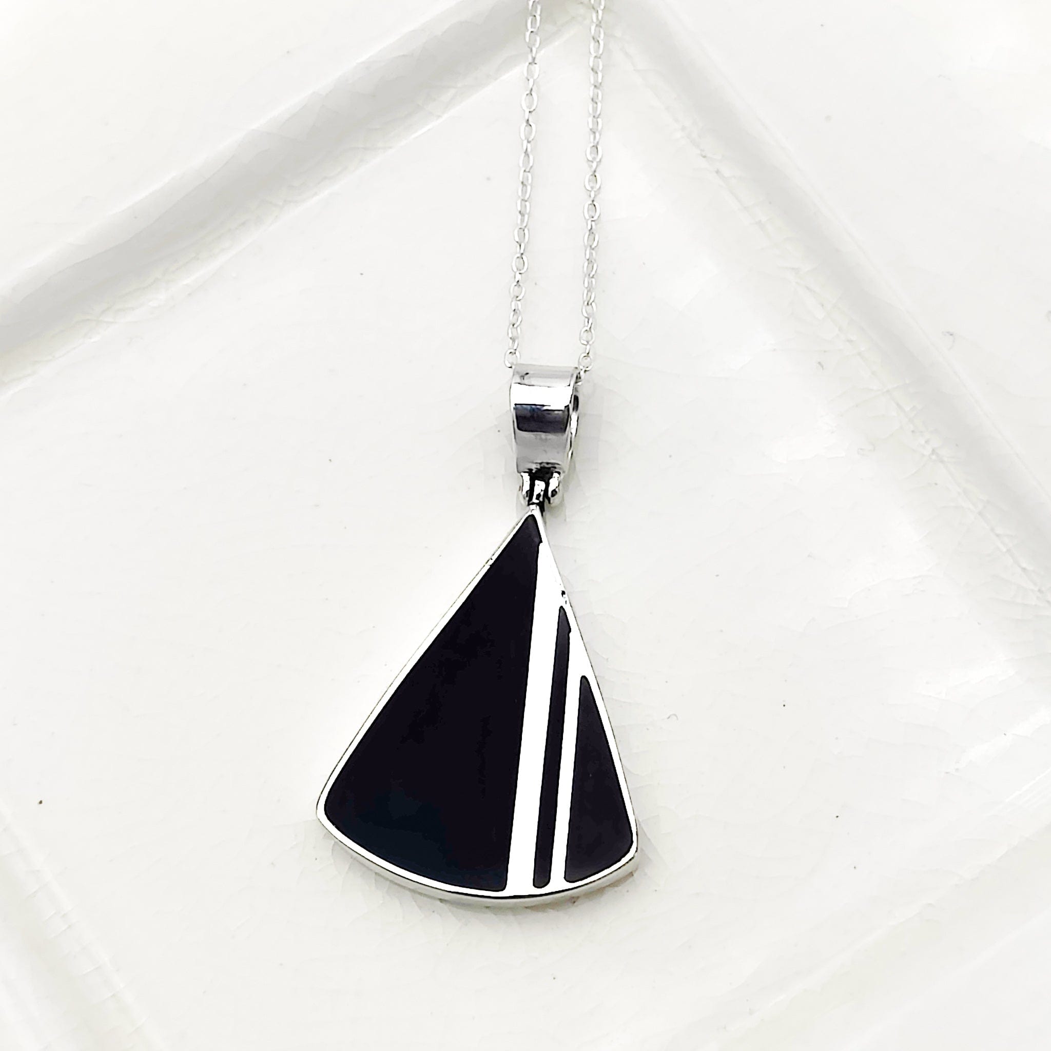 Hepburn and Hughes Art Deco Pendant | Black and Silver Triangle | Sterling Silver