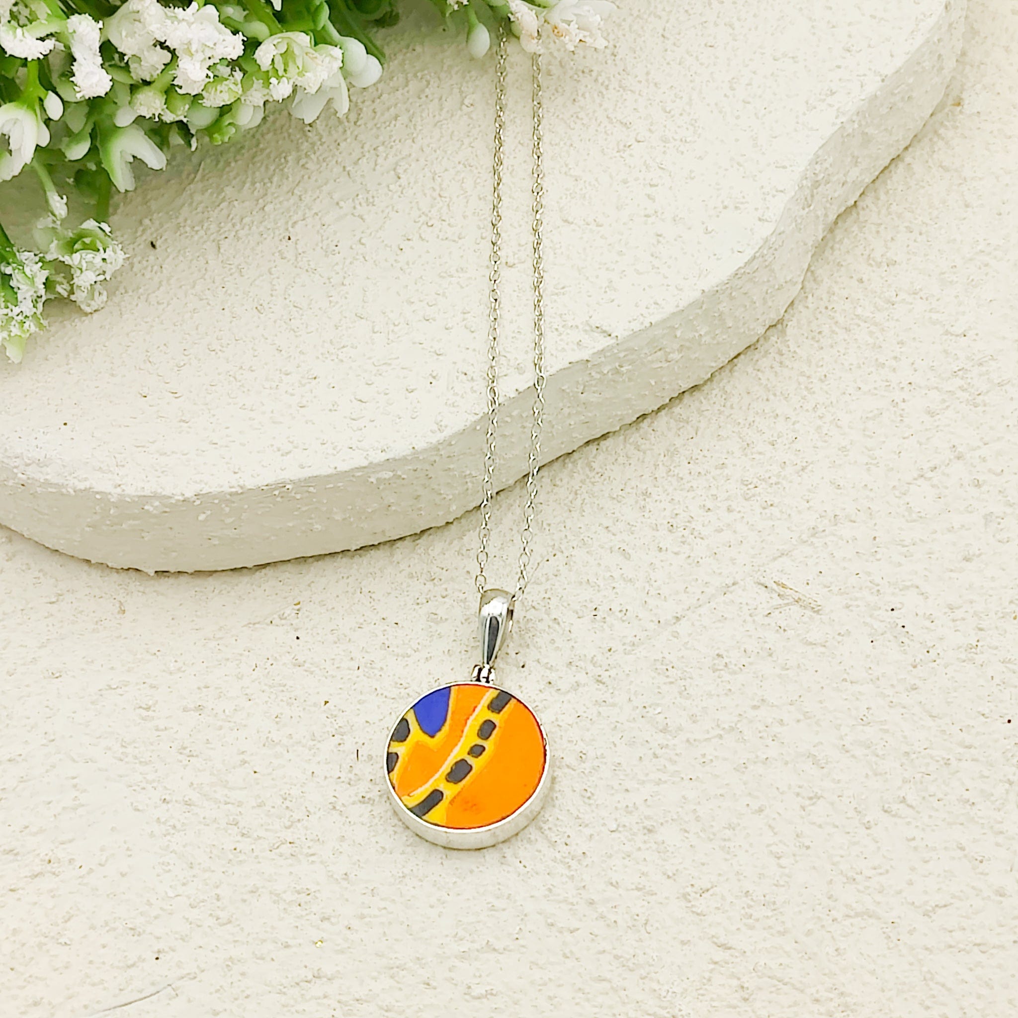 Hepburn and Hughes Art Deco Pendant | Circular Clarice Cliff necklace | 15mm diameter | Sterling Silver