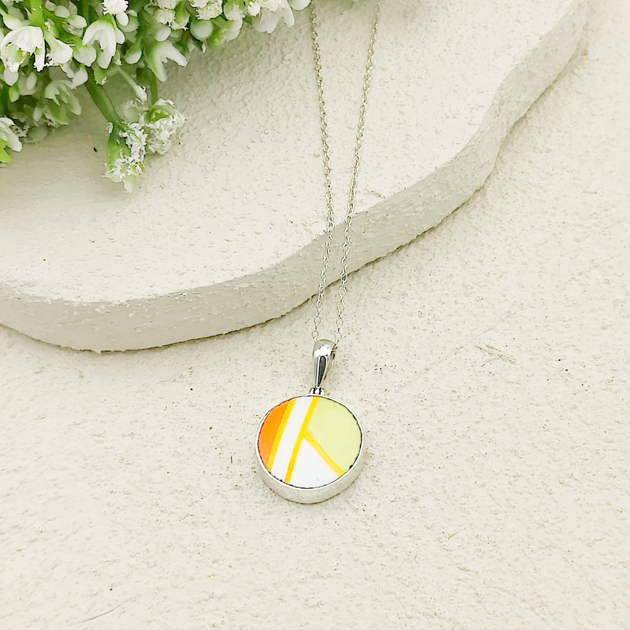 Hepburn and Hughes Art Deco Pendant | Circular Clarice Cliff necklace | 15mm diameter | Sterling Silver
