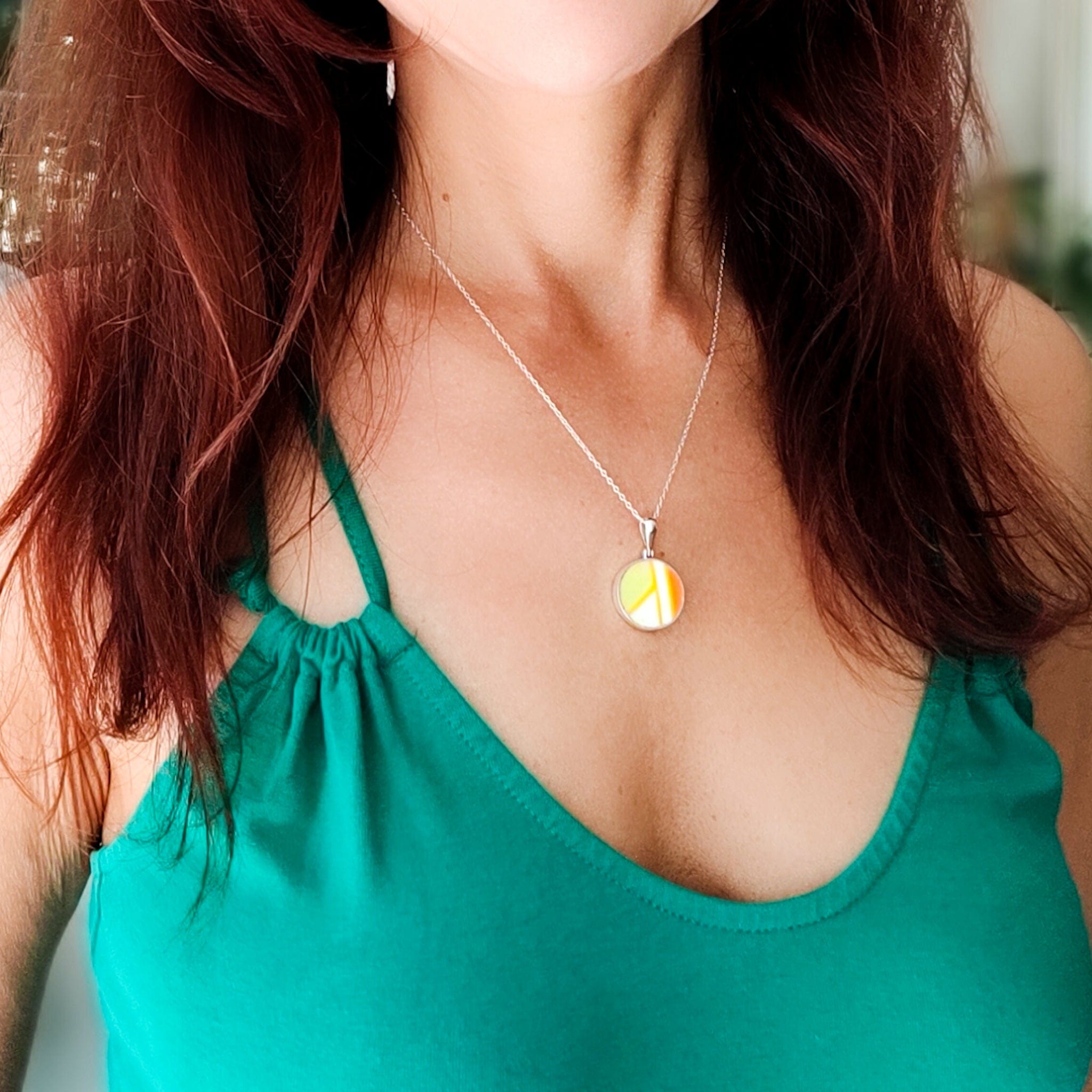 Hepburn and Hughes Art Deco Pendant | Circular Clarice Cliff necklace | 15mm diameter | Sterling Silver