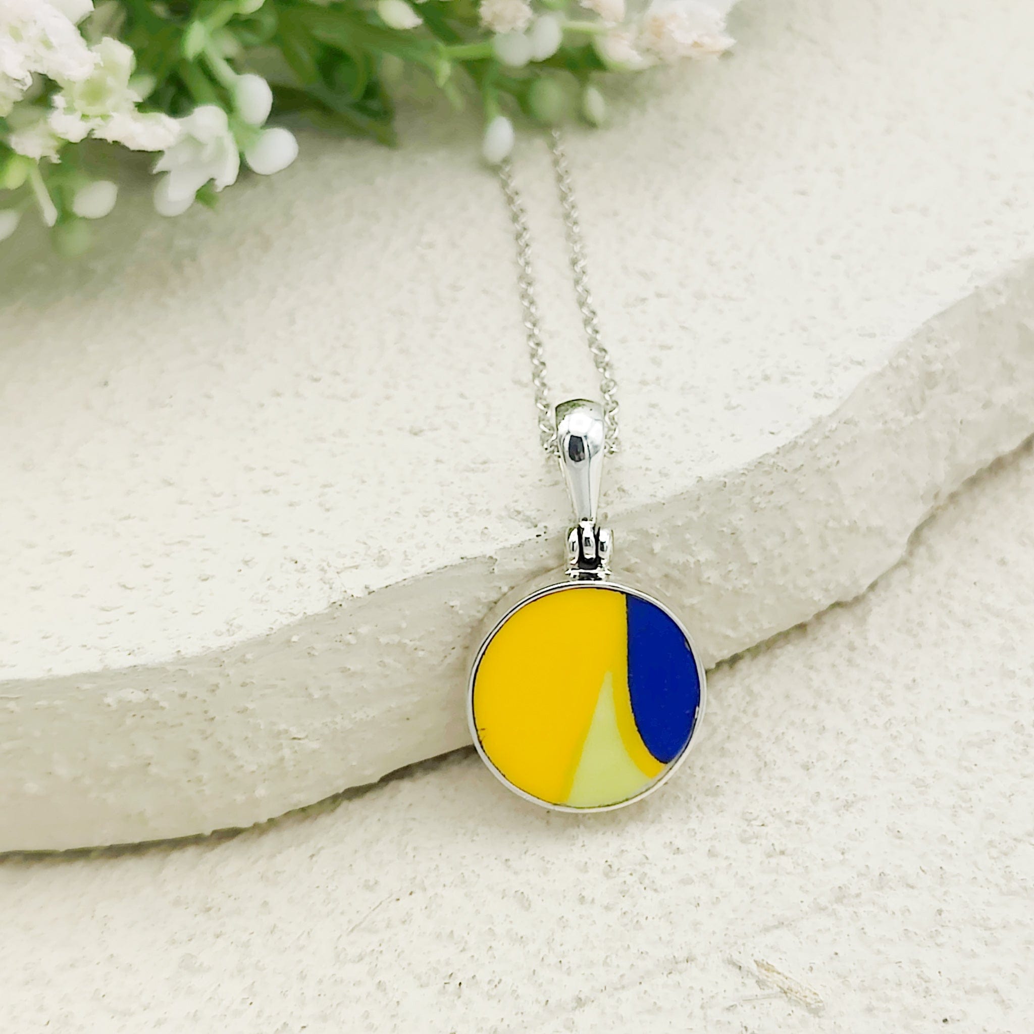 Hepburn and Hughes Art Deco Pendant | Circular Clarice Cliff necklace | 15mm diameter | Sterling Silver
