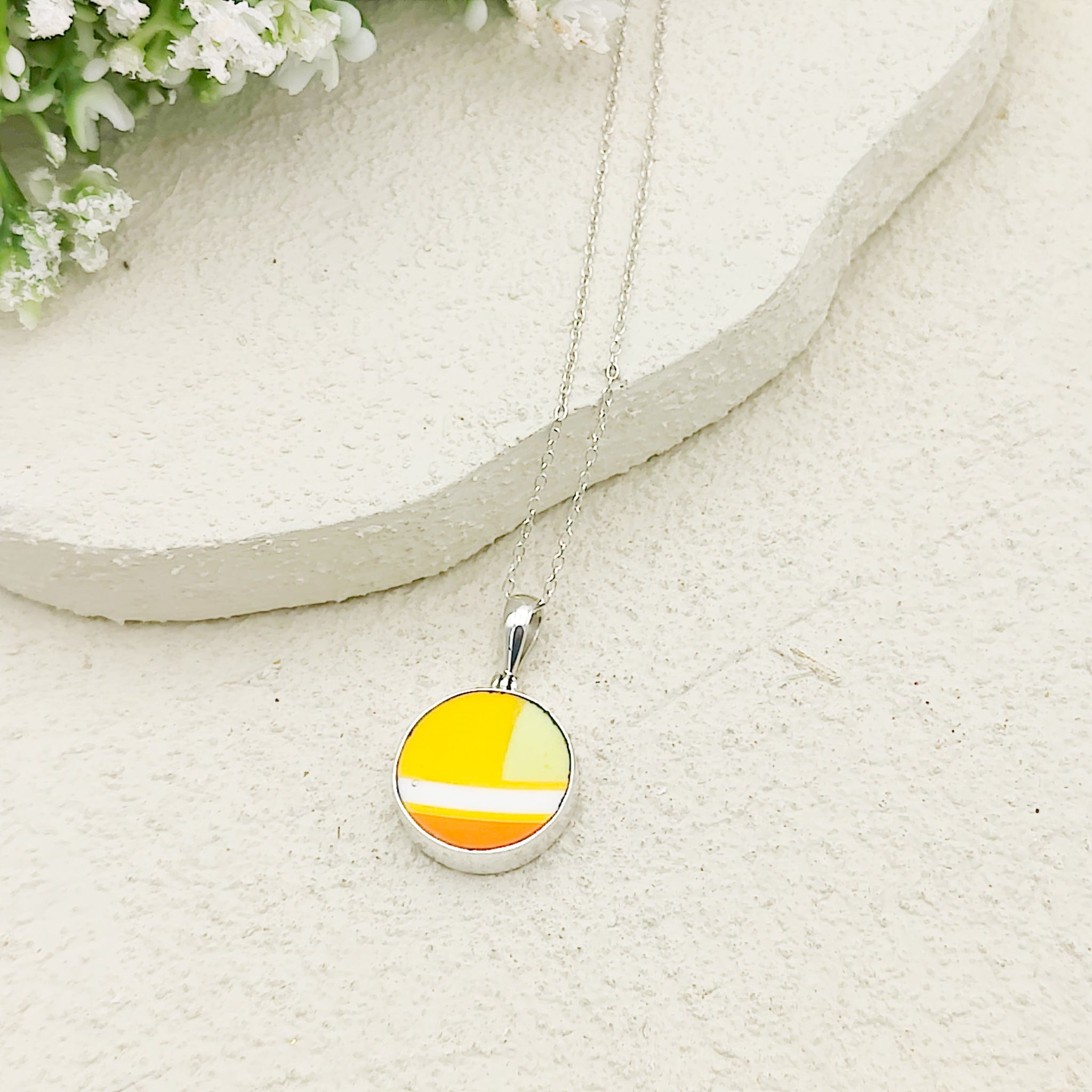 Hepburn and Hughes Art Deco Pendant | Circular Clarice Cliff necklace | 15mm diameter | Sterling Silver