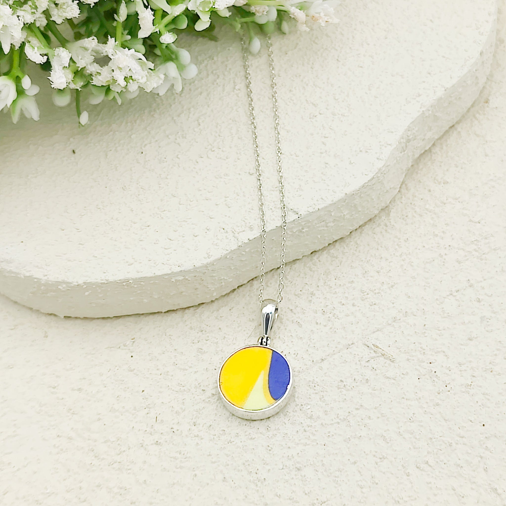 Hepburn and Hughes Art Deco Pendant | Circular Clarice Cliff necklace | 15mm diameter | Sterling Silver