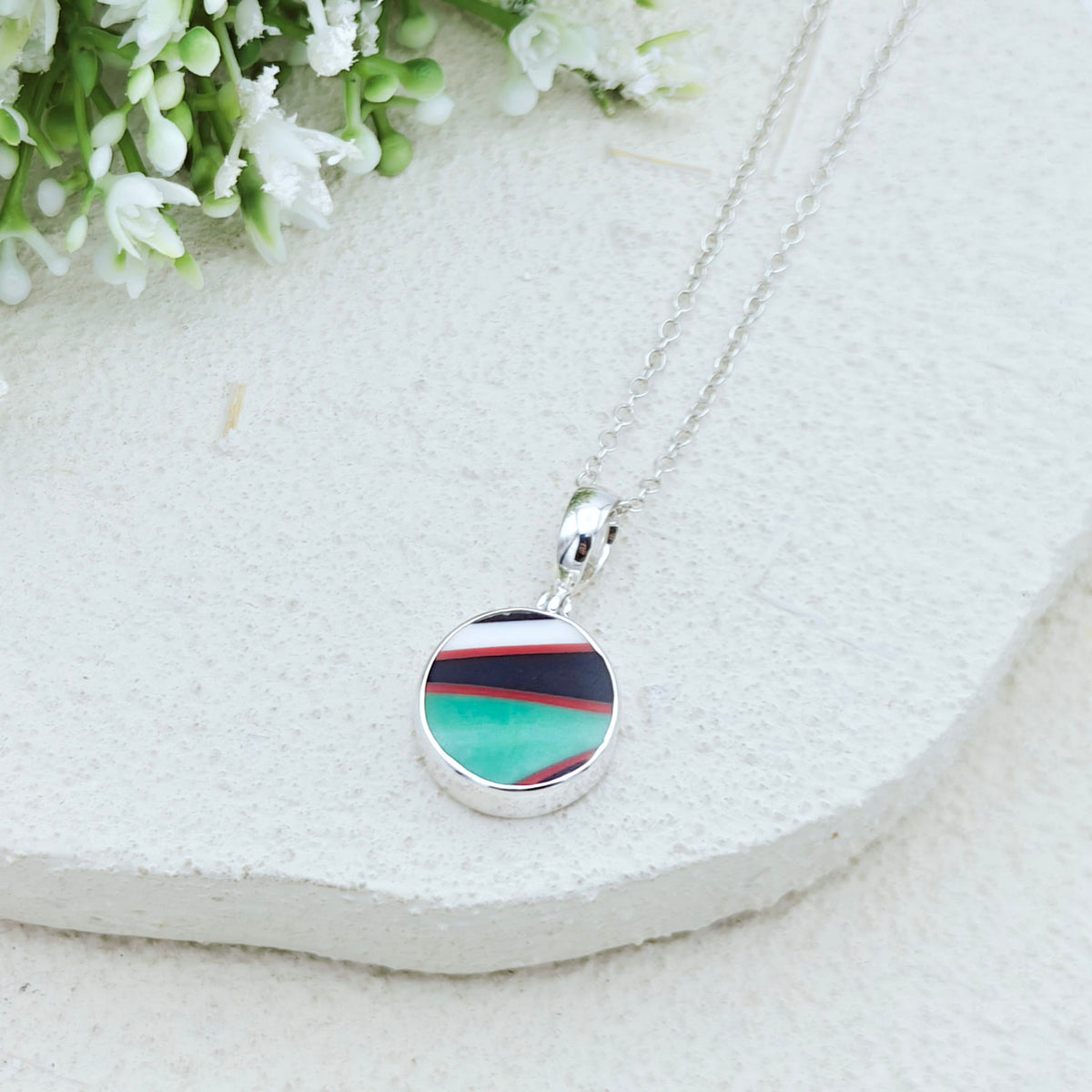Hepburn and Hughes Art Deco Pendant | Circular Clarice Cliff Necklace | 15mm diameter | Sterling Silver
