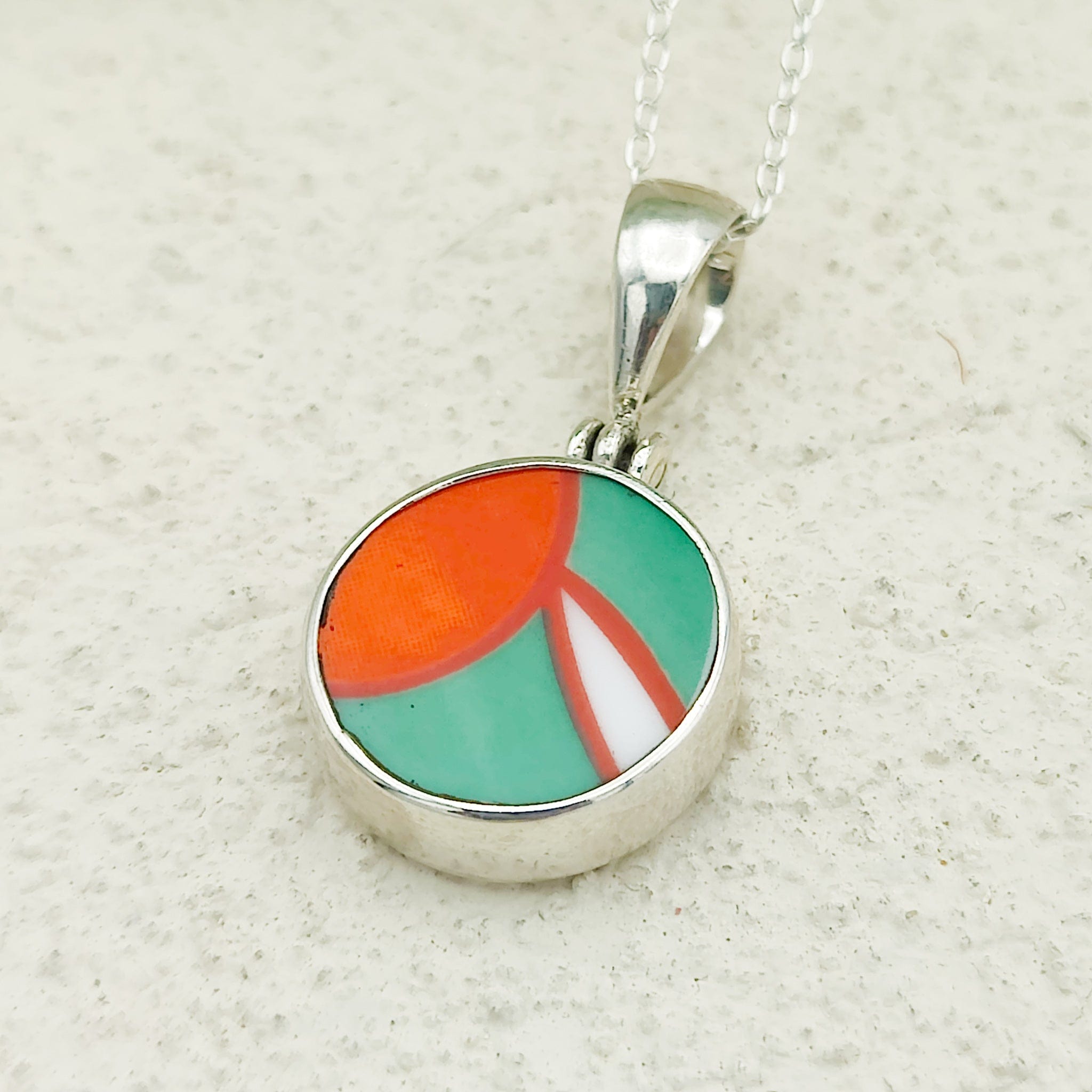 Hepburn and Hughes Art Deco Pendant | Circular Clarice Cliff necklace | 15mm diameter | Sterling Silver