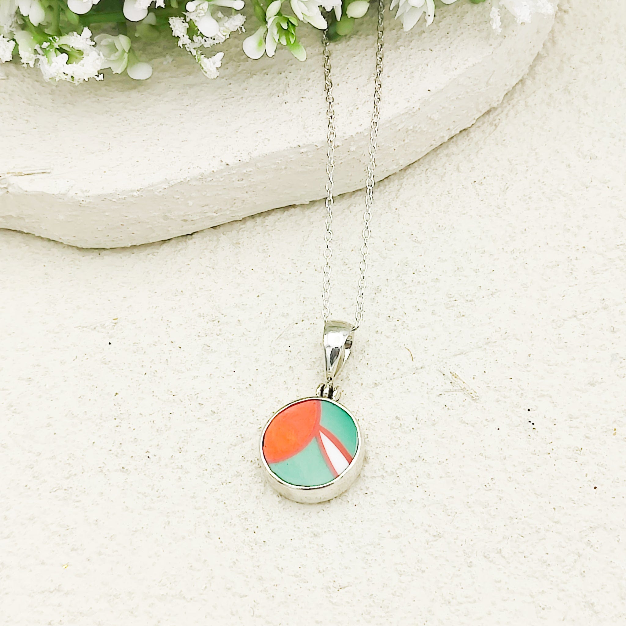 Hepburn and Hughes Art Deco Pendant | Circular Clarice Cliff necklace | 15mm diameter | Sterling Silver