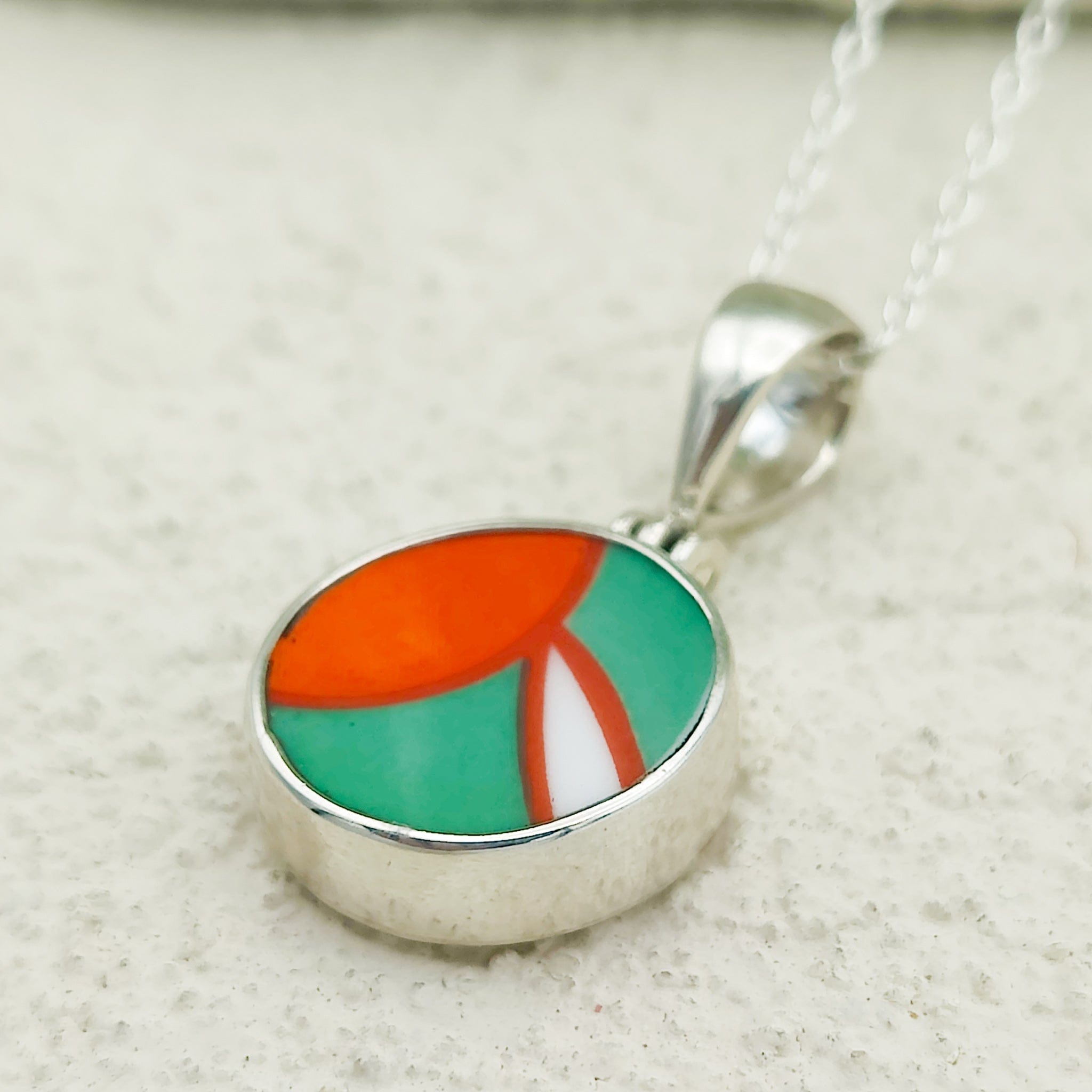 Hepburn and Hughes Art Deco Pendant | Circular Clarice Cliff necklace | 15mm diameter | Sterling Silver