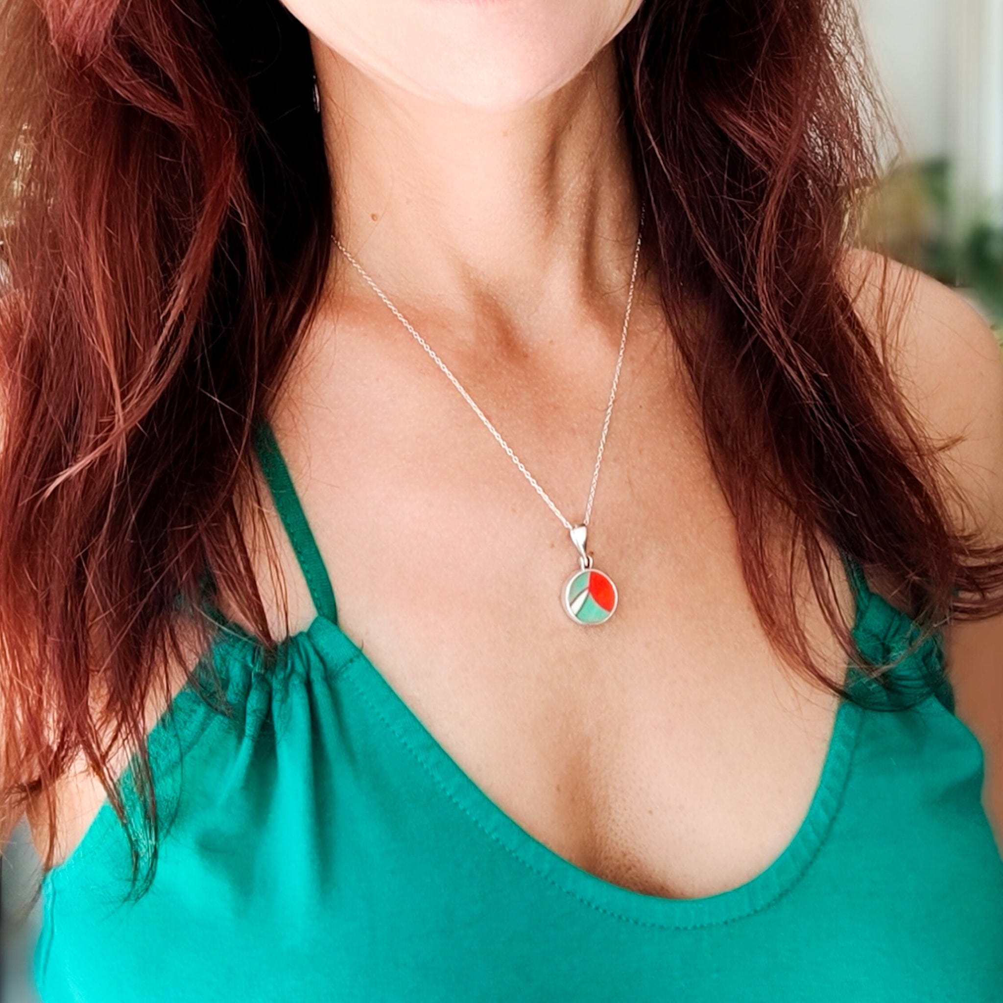 Hepburn and Hughes Art Deco Pendant | Circular Clarice Cliff necklace | 15mm diameter | Sterling Silver