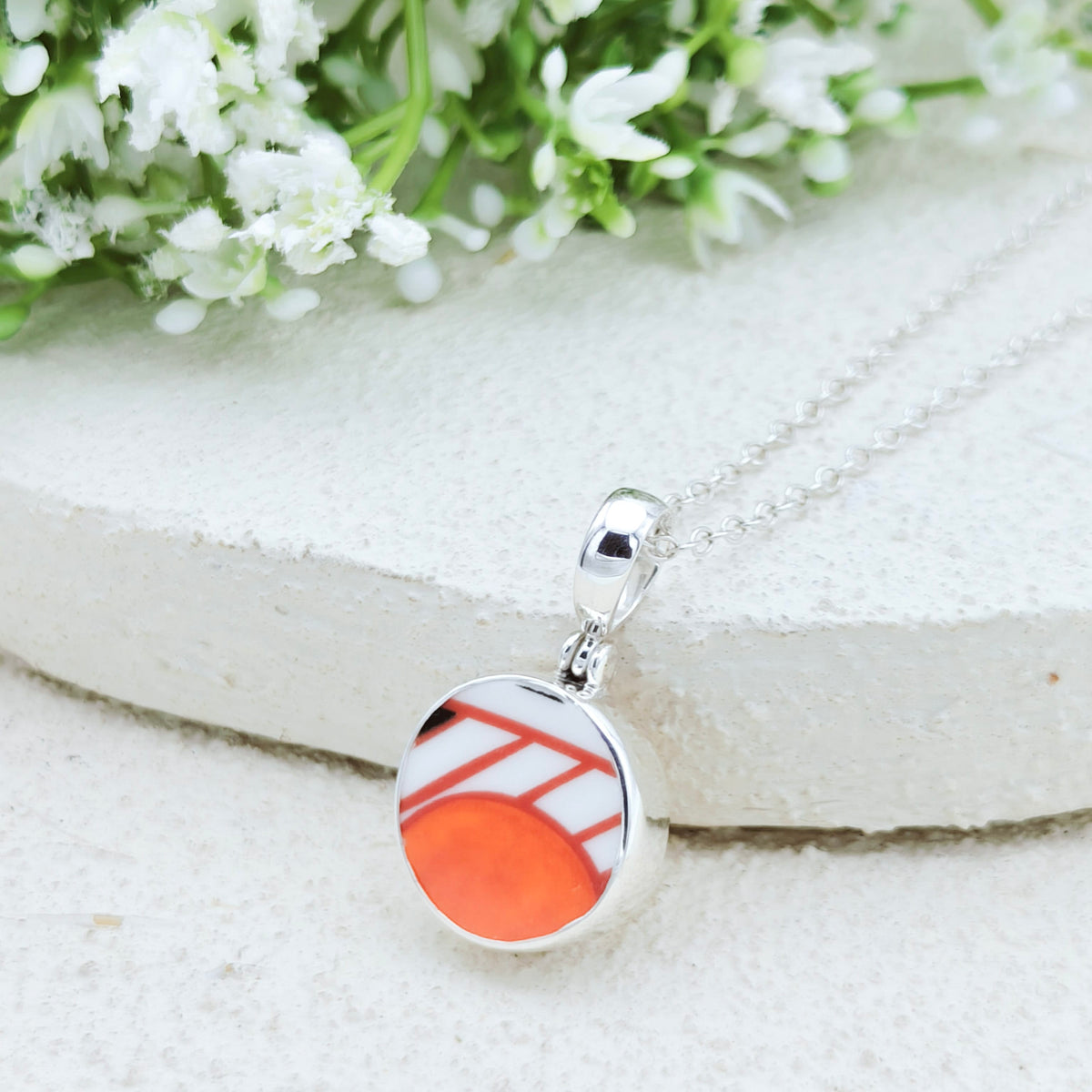 Hepburn and Hughes Art Deco Pendant | Circular Clarice Cliff Necklace | 15mm diameter | Sterling Silver