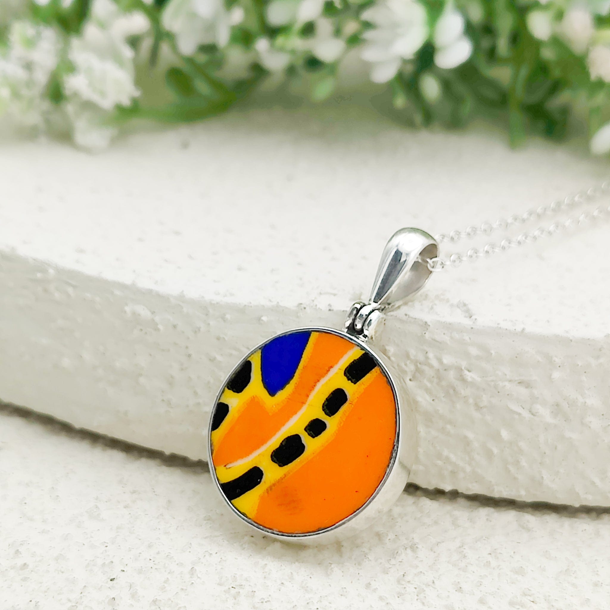 Hepburn and Hughes Art Deco Pendant | Circular Clarice Cliff necklace | 15mm diameter | Sterling Silver