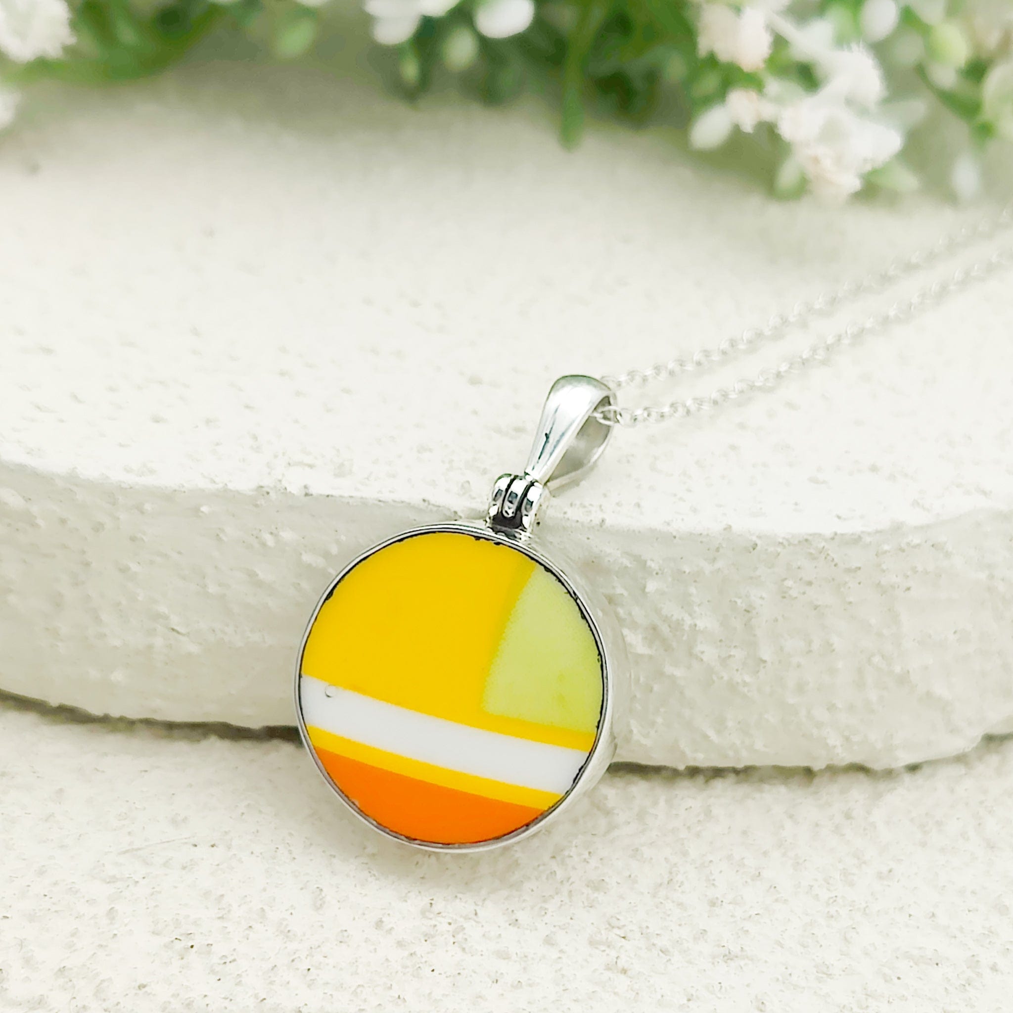 Hepburn and Hughes Art Deco Pendant | Circular Clarice Cliff necklace | 15mm diameter | Sterling Silver