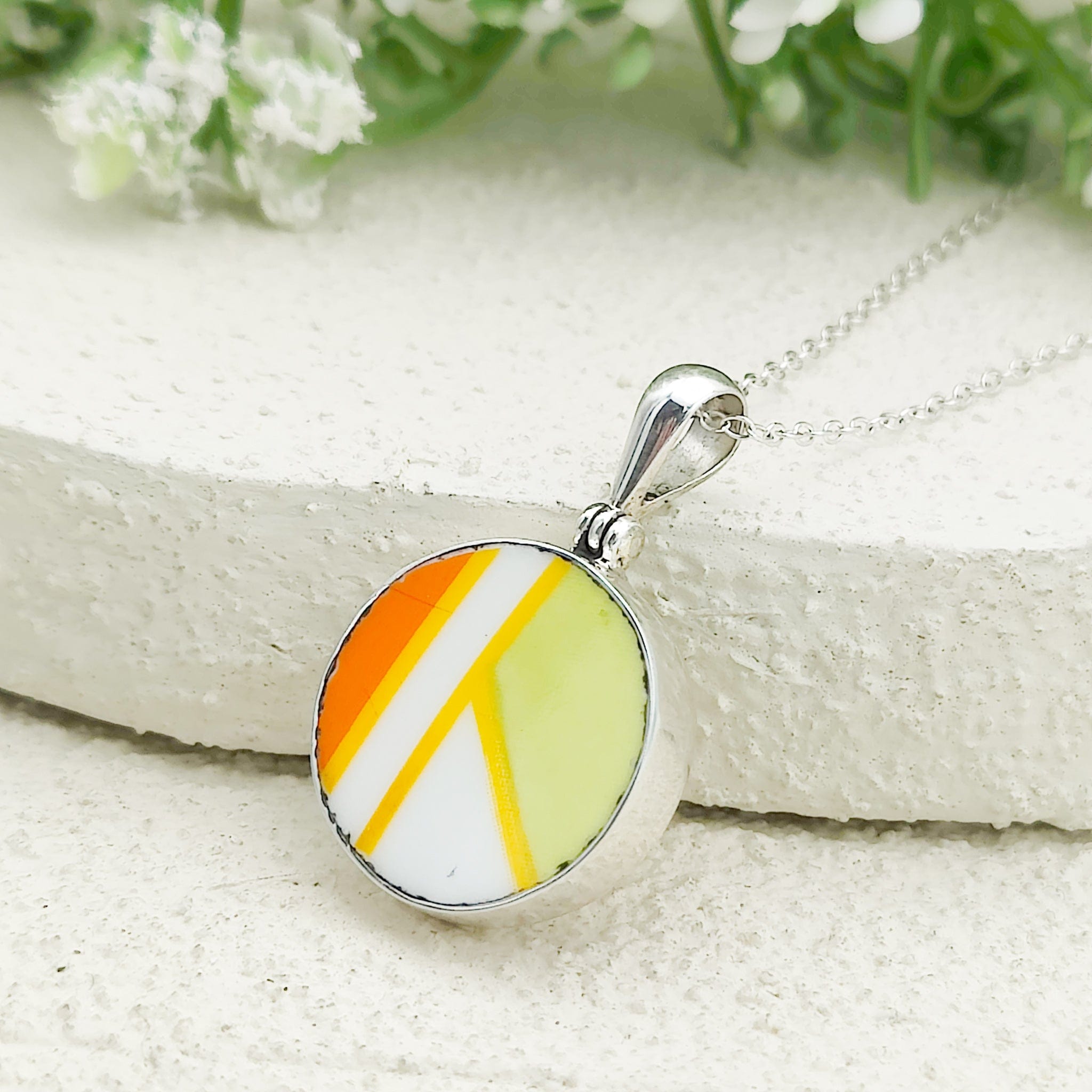 Hepburn and Hughes Art Deco Pendant | Circular Clarice Cliff necklace | 15mm diameter | Sterling Silver