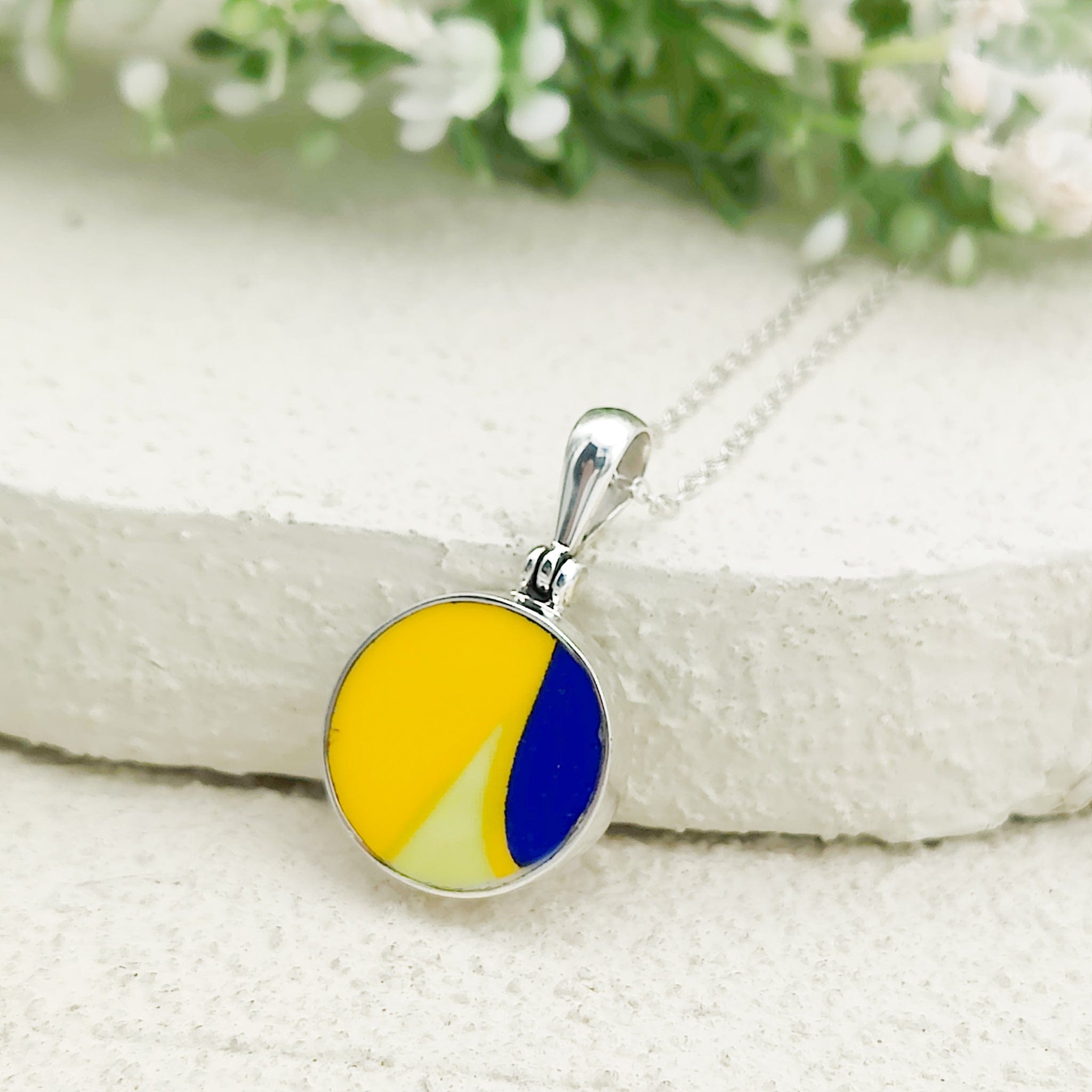 Hepburn and Hughes Art Deco Pendant | Circular Clarice Cliff necklace | 15mm diameter | Sterling Silver