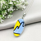 Hepburn and Hughes Art Deco Pendant | Clarice Cliff Blue Oval 35mm | Three Options | Sterling Silver