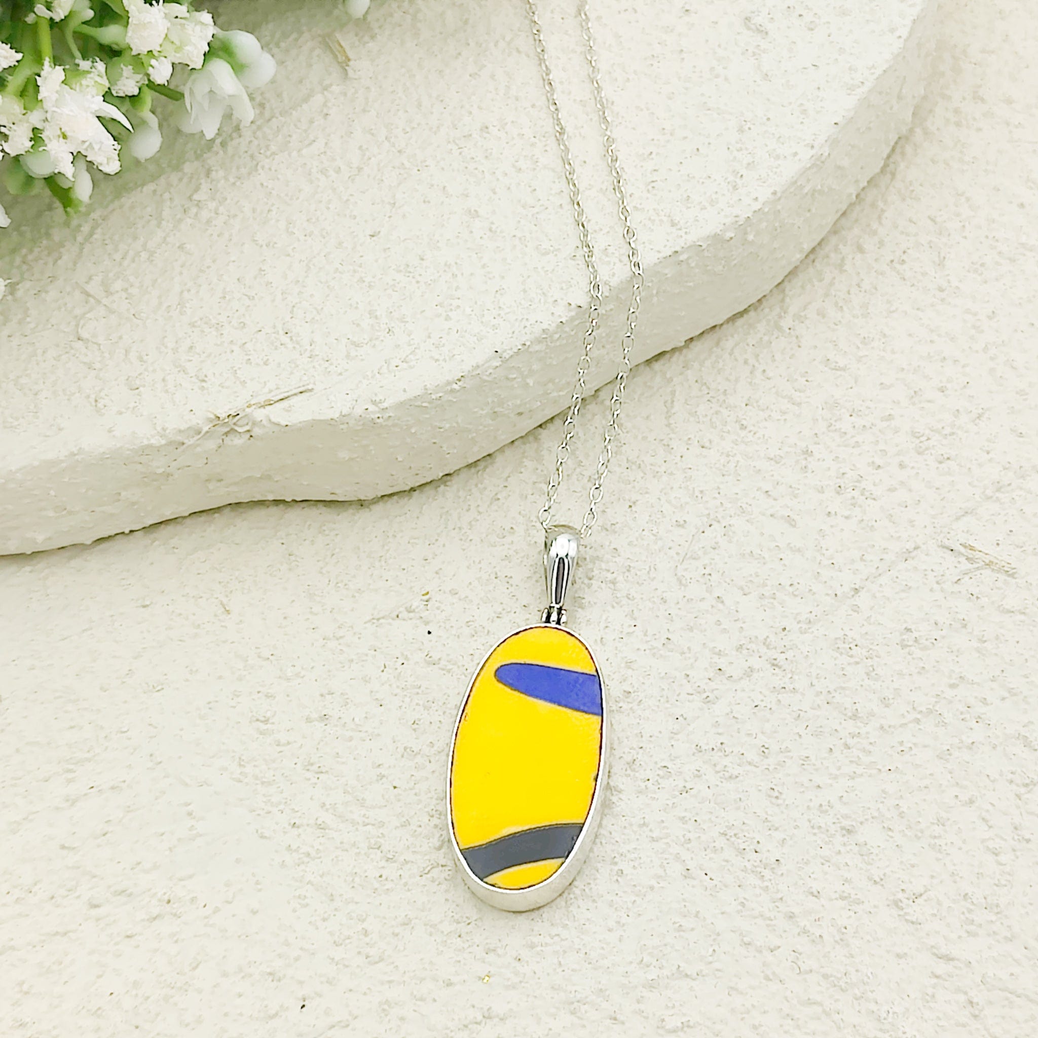 Hepburn and Hughes Art Deco Pendant | Clarice Cliff Ceramics | 27mm Oval |  Sterling Silver