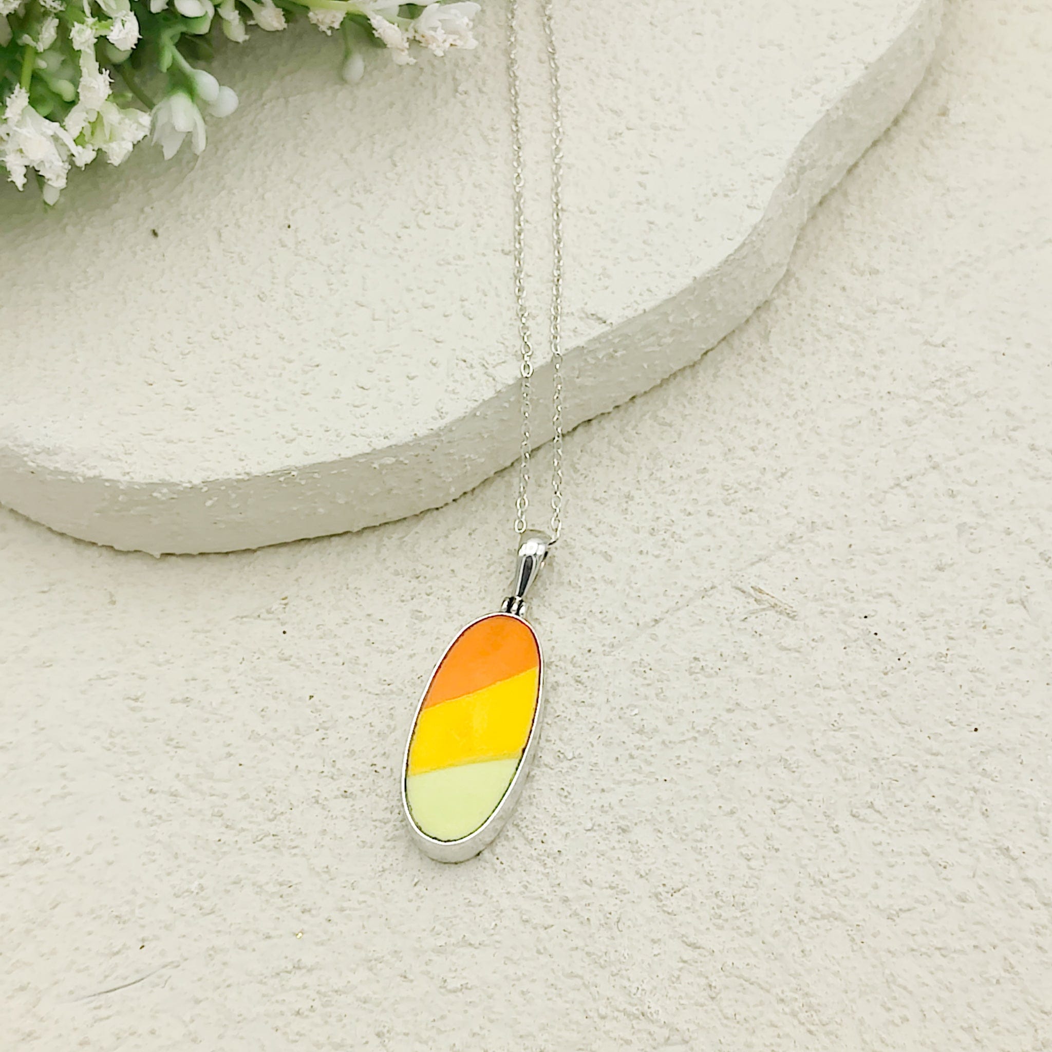 Hepburn and Hughes Art Deco Pendant | Clarice Cliff Ceramics | 27mm Oval |  Sterling Silver