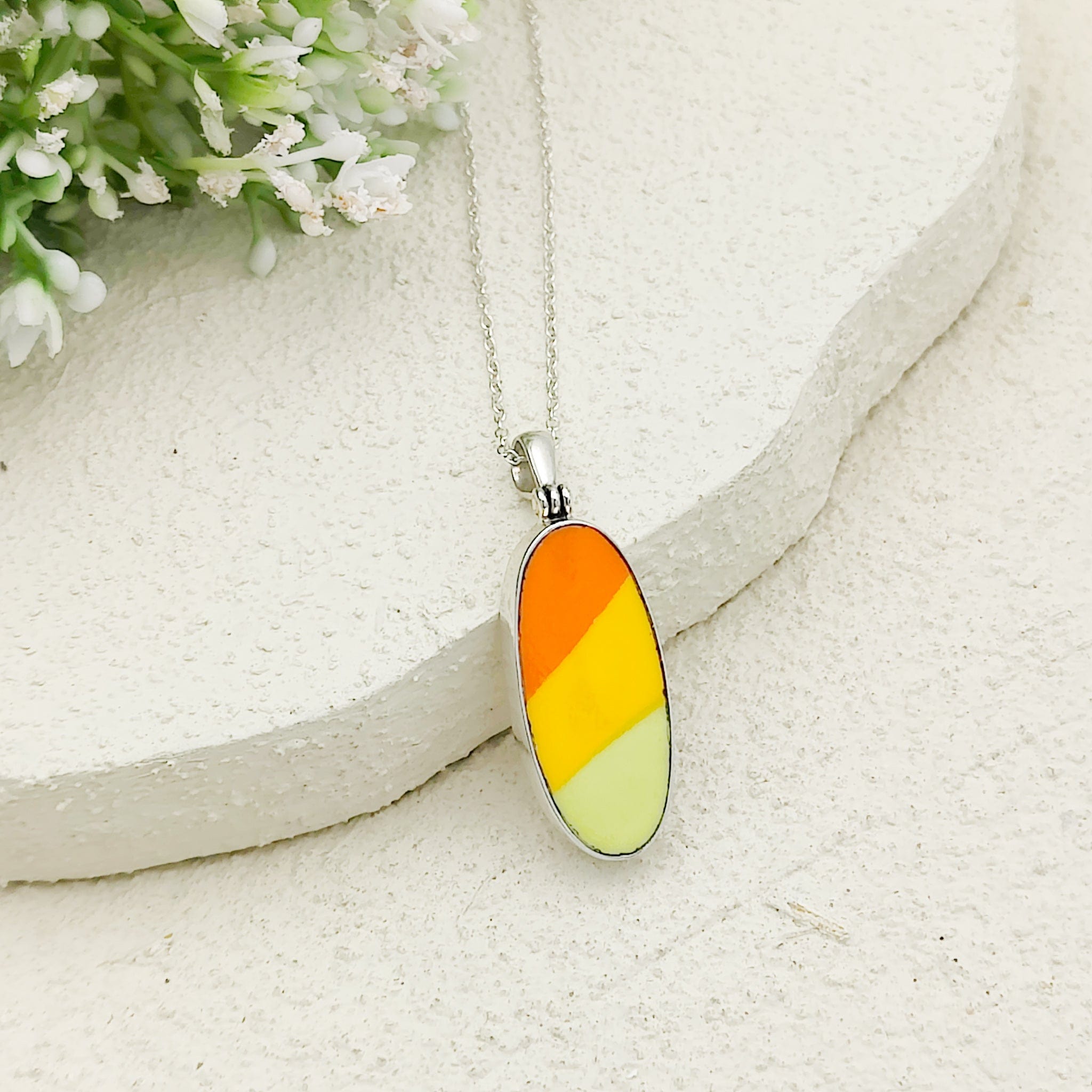 Hepburn and Hughes Art Deco Pendant | Clarice Cliff Ceramics | 27mm Oval |  Sterling Silver