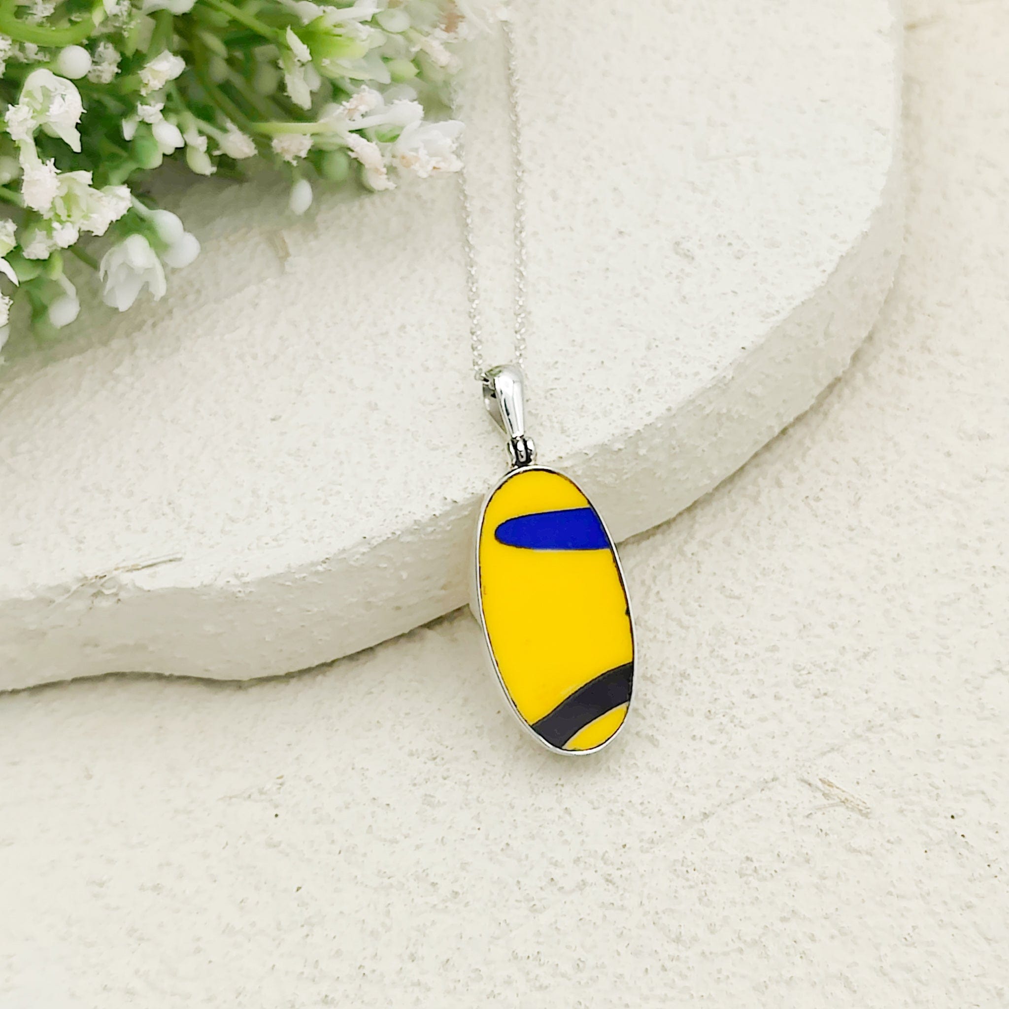Hepburn and Hughes Art Deco Pendant | Clarice Cliff Ceramics | 27mm Oval |  Sterling Silver