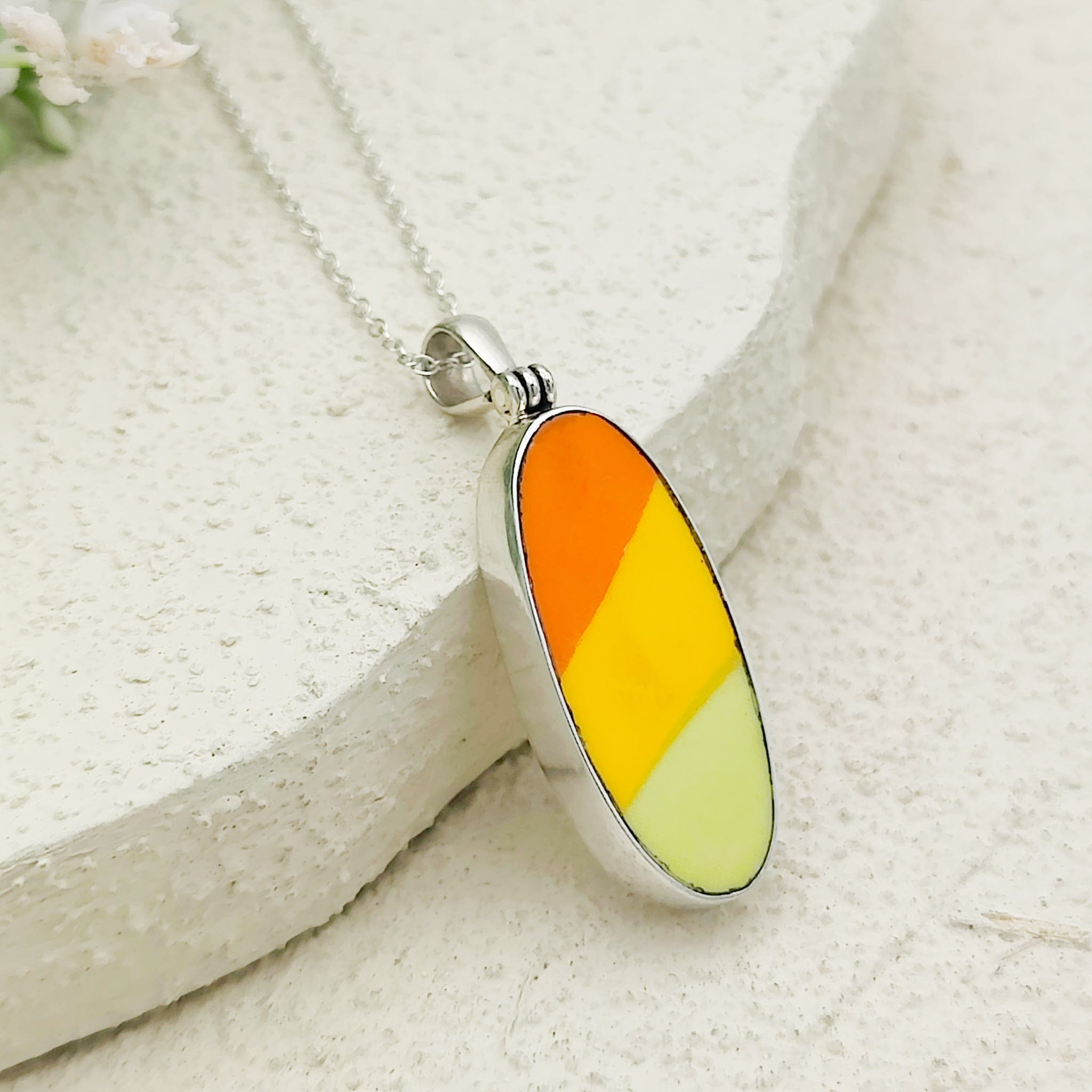 Hepburn and Hughes Art Deco Pendant | Clarice Cliff Ceramics | 27mm Oval |  Sterling Silver