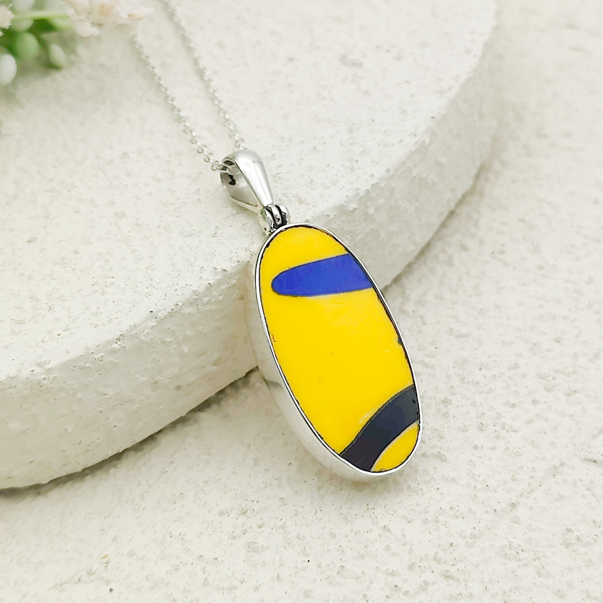 Hepburn and Hughes Art Deco Pendant | Clarice Cliff Ceramics | 27mm Oval |  Sterling Silver