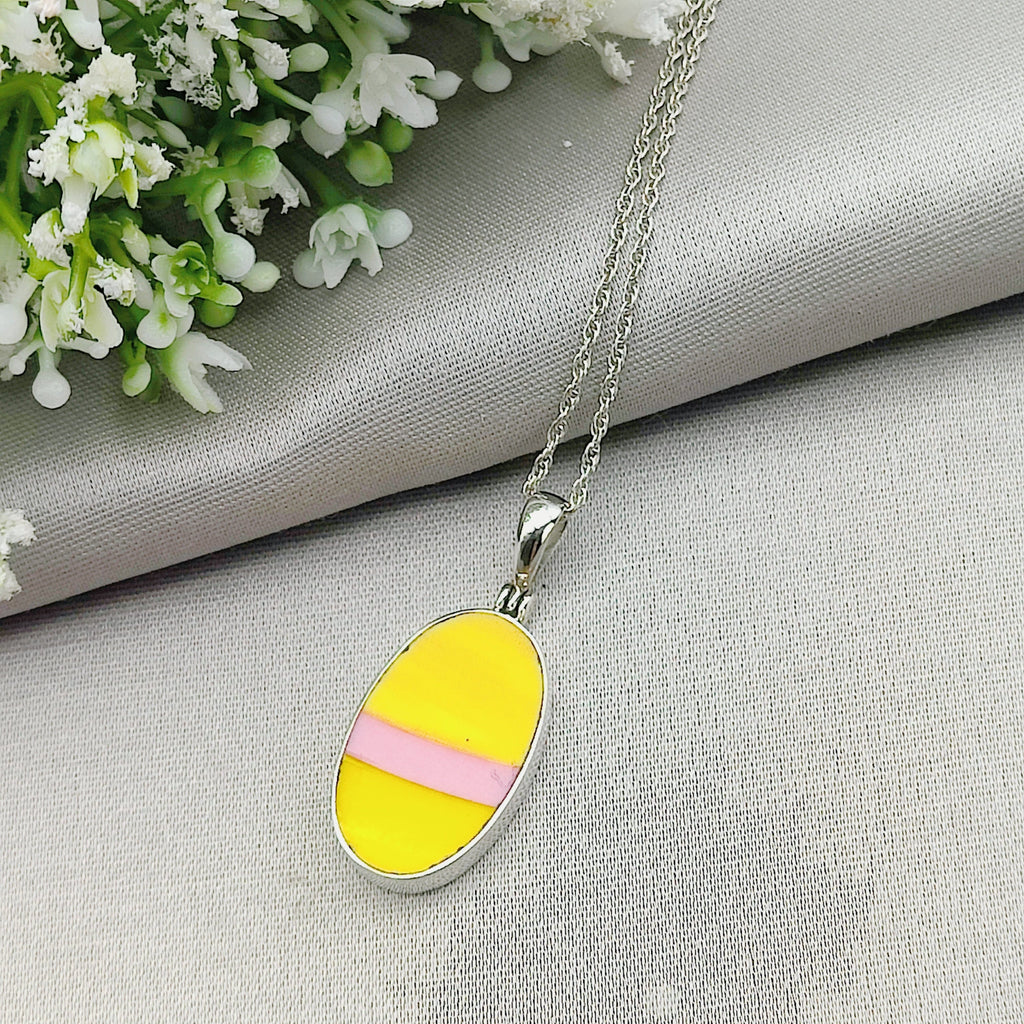 Hepburn and Hughes Art Deco Pendant | Clarice Cliff Ceramics | 30mm Oval | Sterling Silver