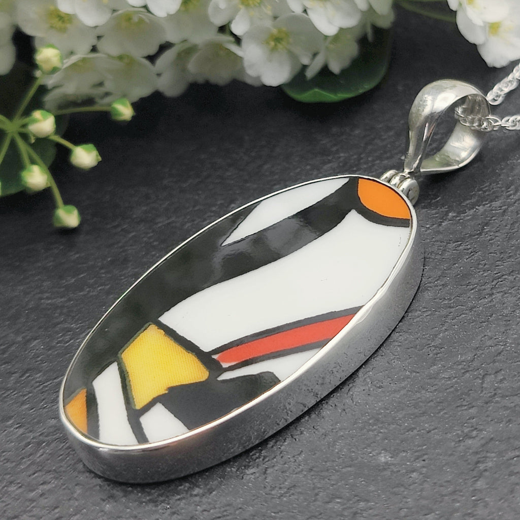 Hepburn and Hughes Art Deco Pendant | Clarice Cliff Ceramics | Oval | Sterling Silver