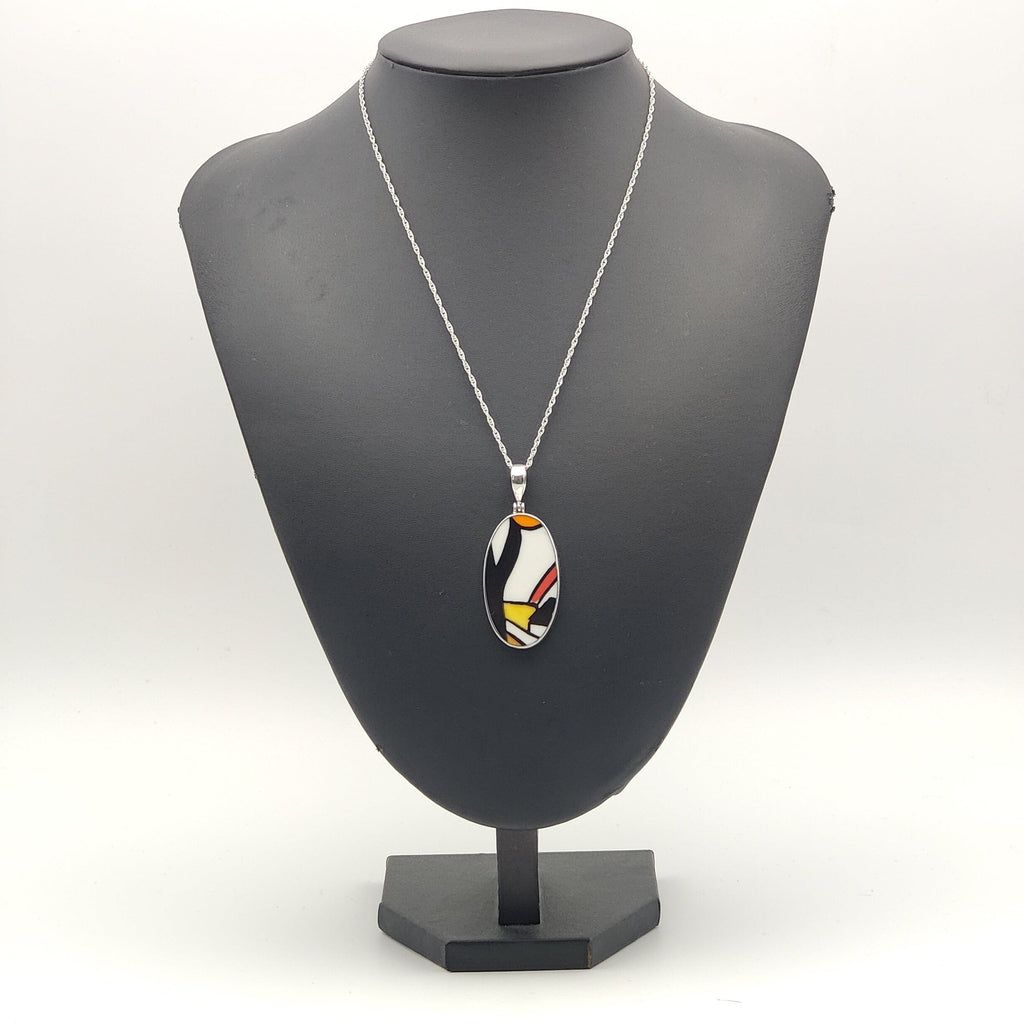 Hepburn and Hughes Art Deco Pendant | Clarice Cliff Ceramics | Oval | Sterling Silver