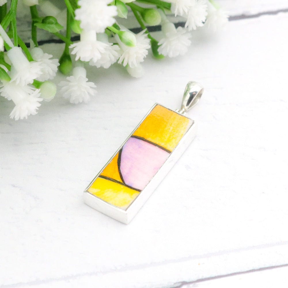 Hepburn and Hughes Art Deco Pendant | Clarice Cliff Ceramics | Slim Rectangle | Sterling Silver