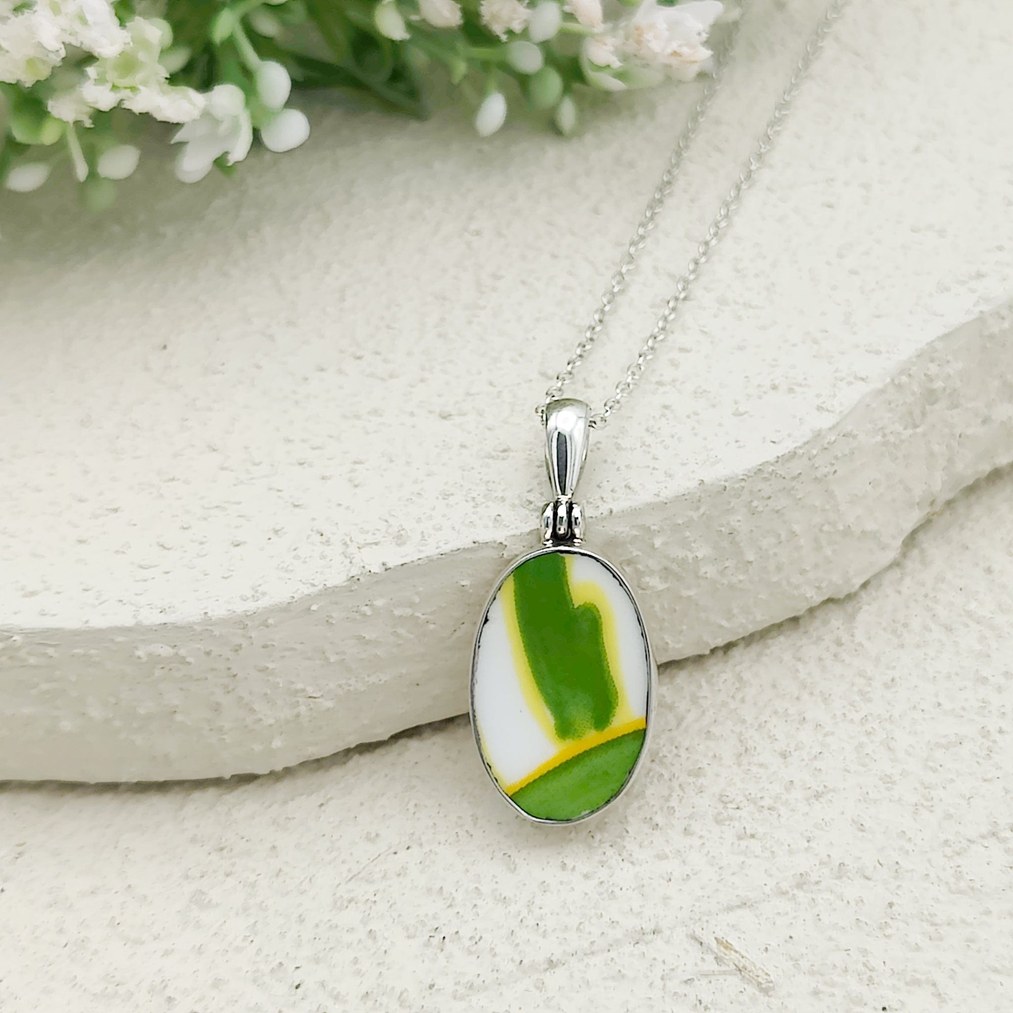 Hepburn and Hughes Art Deco Pendant | Clarice Cliff Necklace | Small Oval 20mm Pendant | Sterling Silver