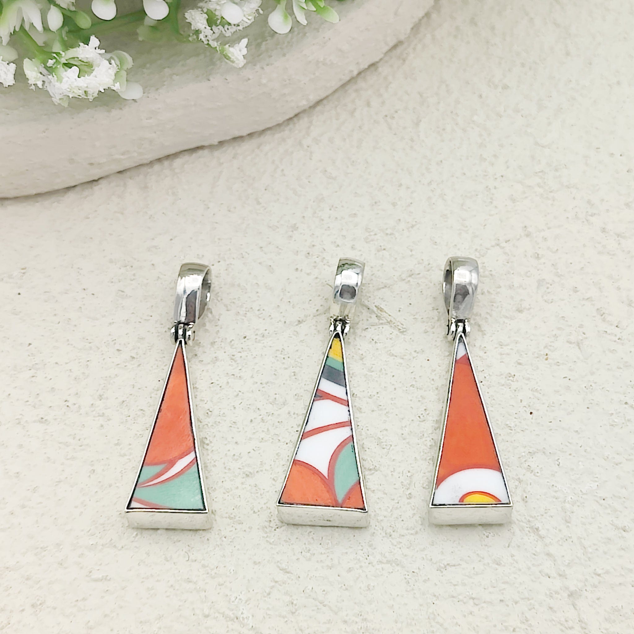Hepburn and Hughes Art Deco Pendant | Clarice Cliff Necklace | Triangle | Sterling Silver