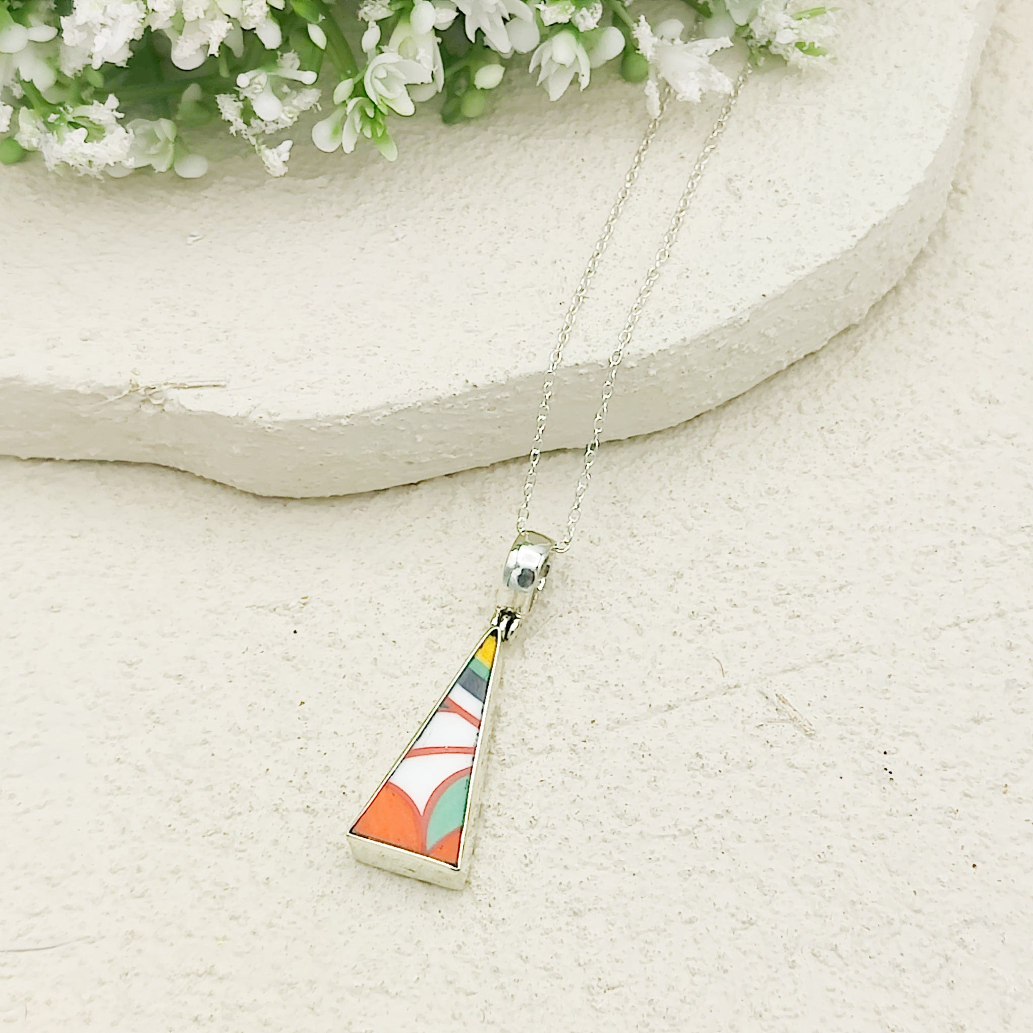 Hepburn and Hughes Art Deco Pendant | Clarice Cliff Necklace | Triangle | Sterling Silver