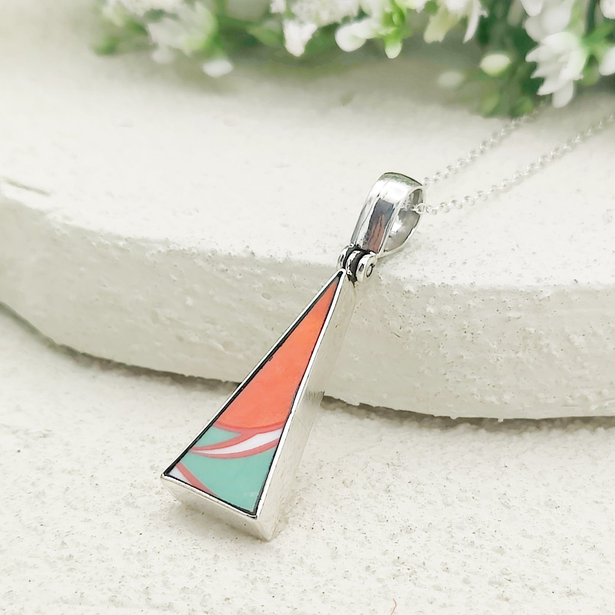 Hepburn and Hughes Art Deco Pendant | Clarice Cliff Necklace | Triangle | Sterling Silver