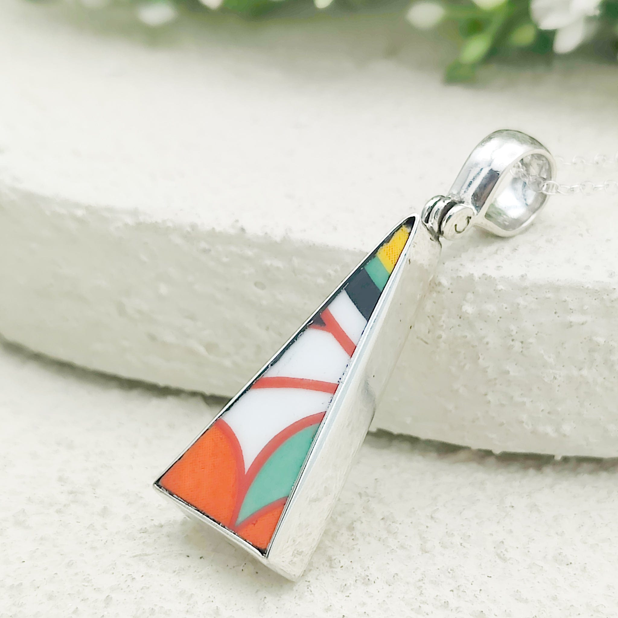Hepburn and Hughes Art Deco Pendant | Clarice Cliff Necklace | Triangle | Sterling Silver