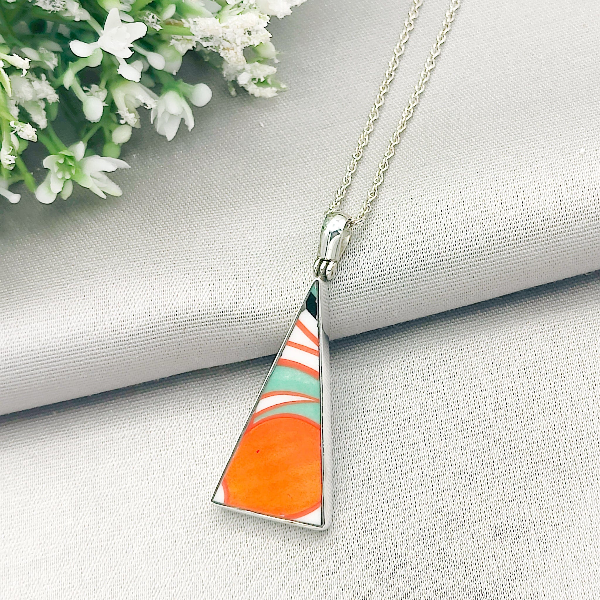 Hepburn and Hughes Art Deco Pendant | Clarice Cliff Necklace | Triangle | Sterling Silver