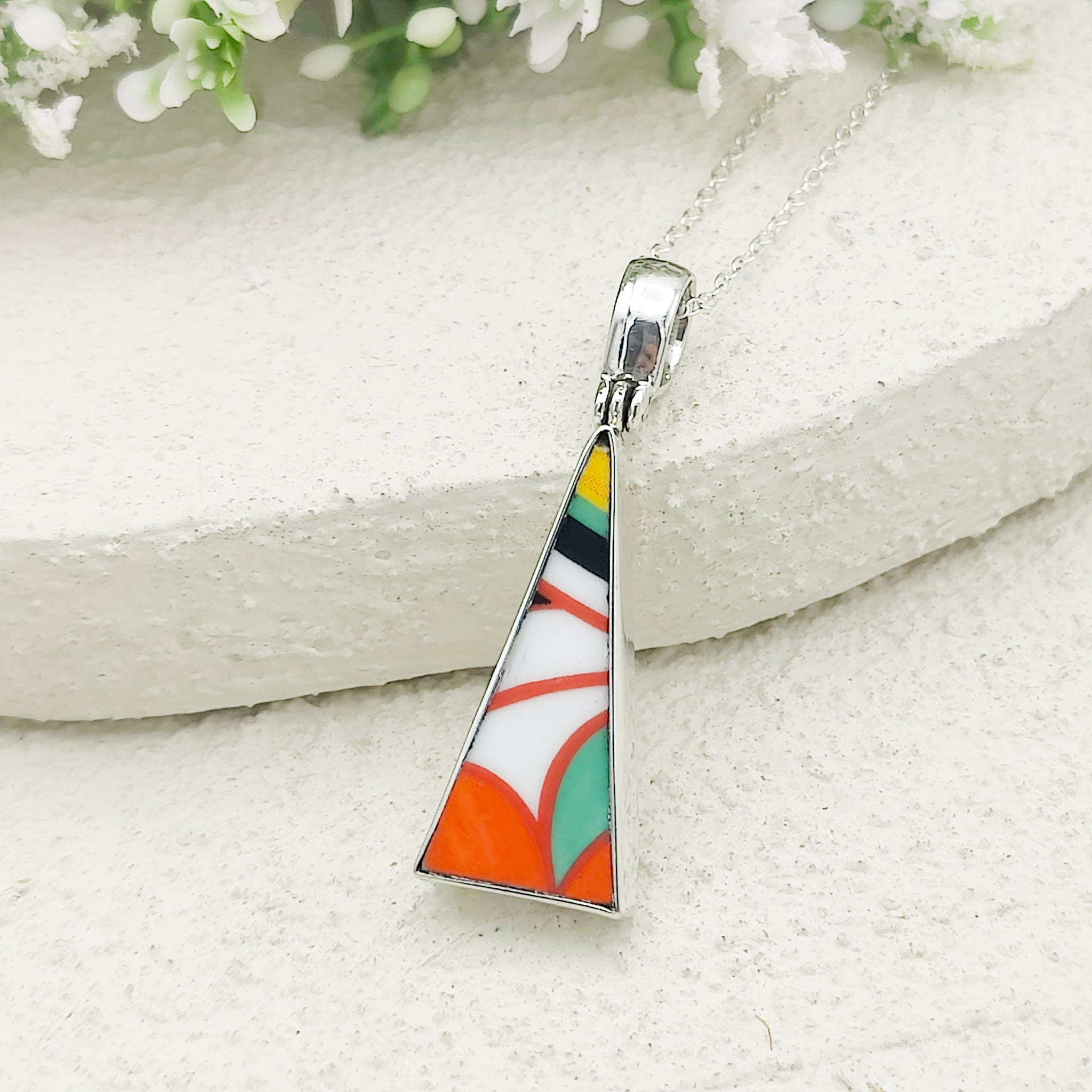 Hepburn and Hughes Art Deco Pendant | Clarice Cliff Necklace | Triangle | Sterling Silver