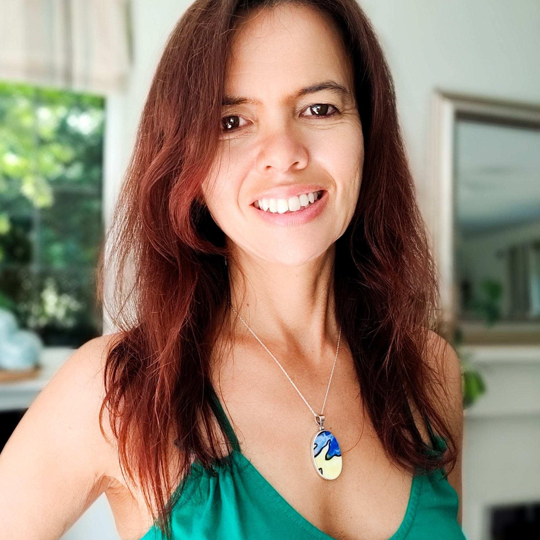 Hepburn and Hughes Art Deco Pendant | Clarice Cliff Oval Necklace 35mm | Sterling Silver and Ceramic