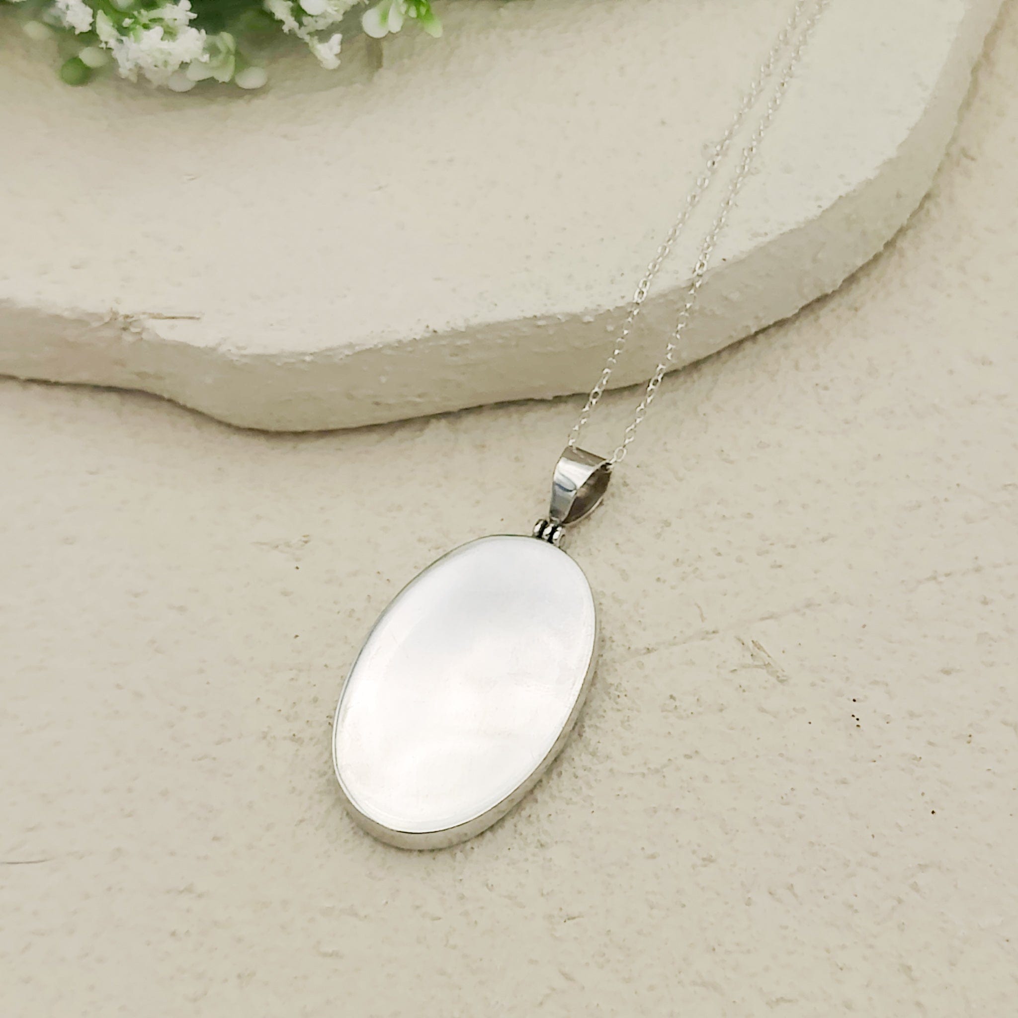 Hepburn and Hughes Art Deco Pendant | Clarice Cliff Oval Necklace 35mm | Sterling Silver and Ceramic
