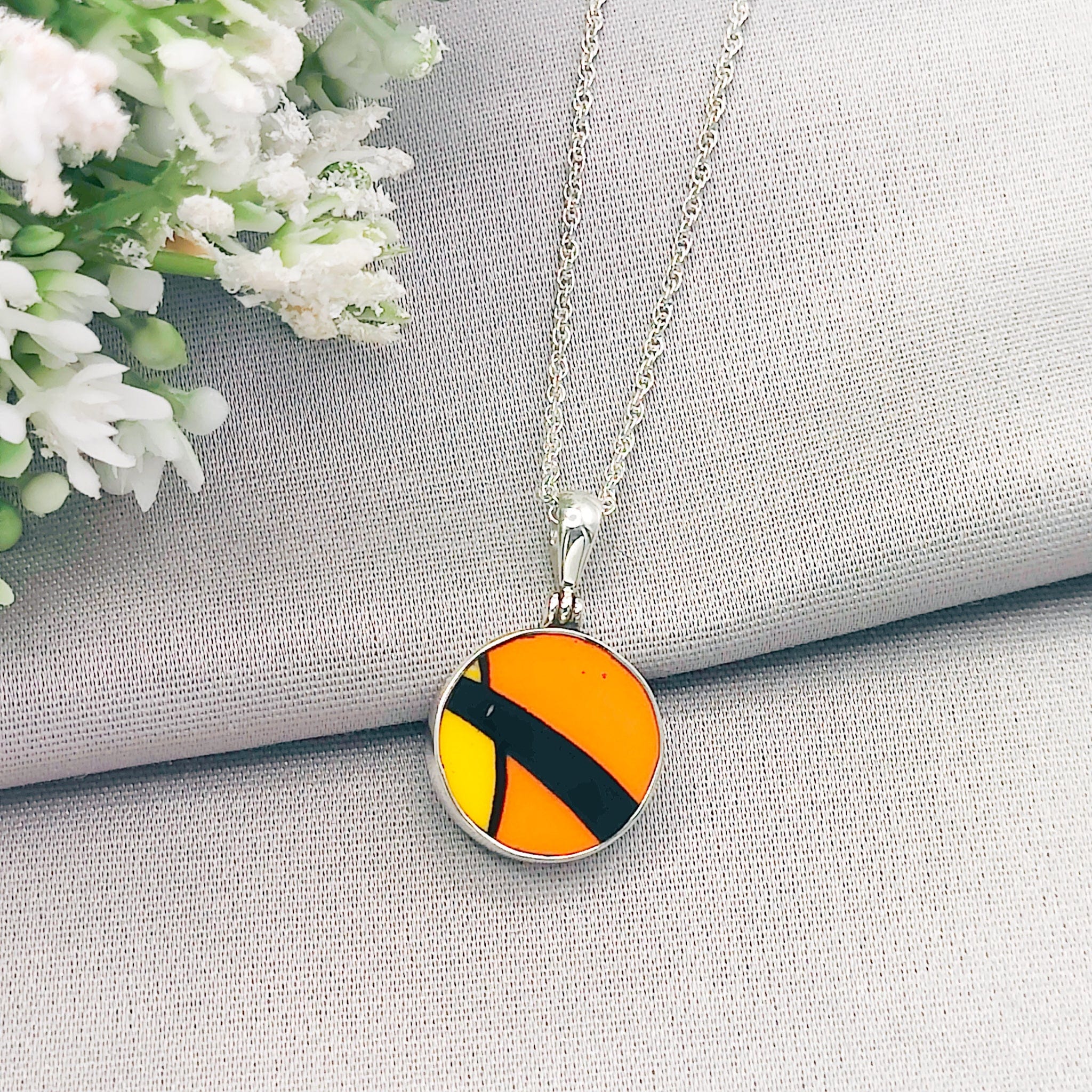 Hepburn and Hughes Art Deco Pendant | Clarice Cliff Pottery | 17mm Circle |  Sterling Silver