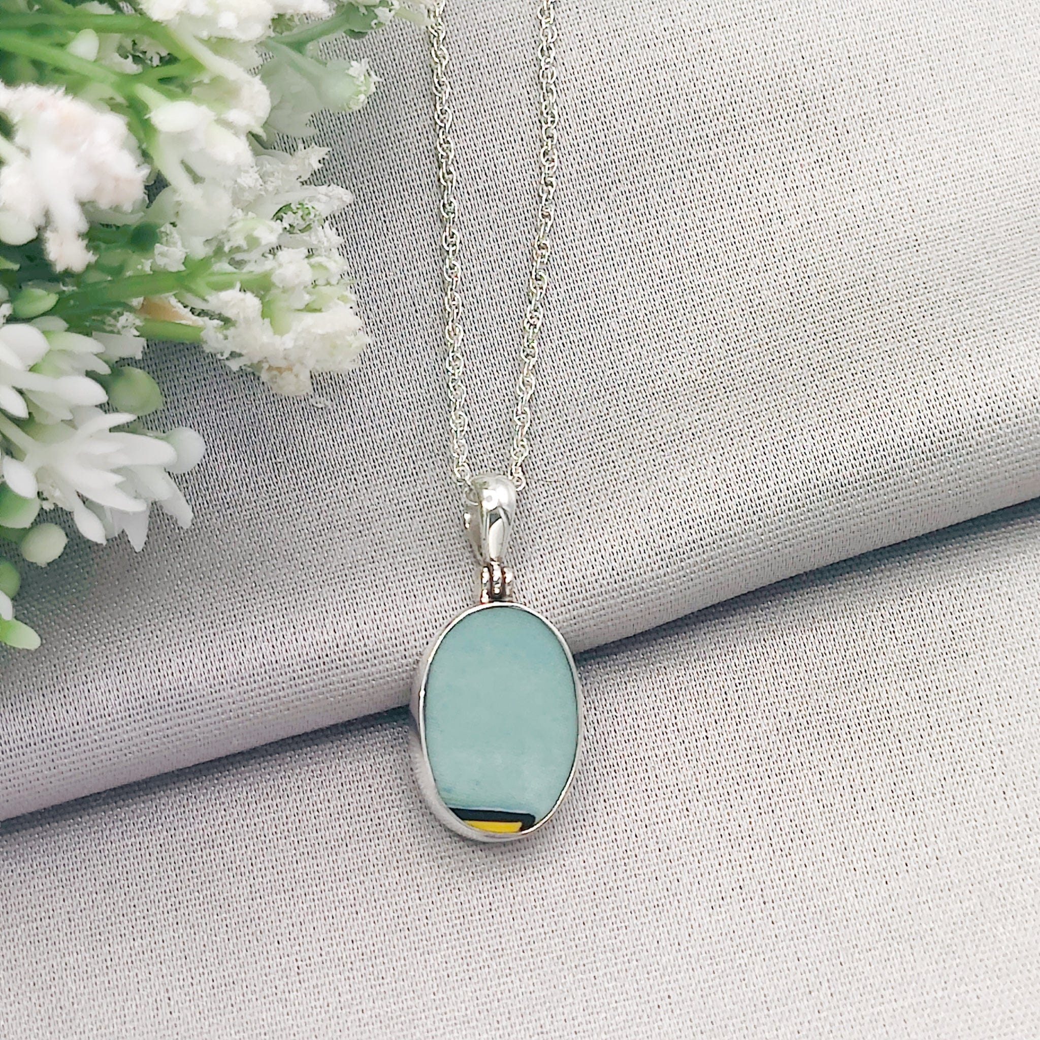 Hepburn and Hughes Art Deco Pendant | Clarice Cliff Pottery | 19mm Oval |  Sterling Silver