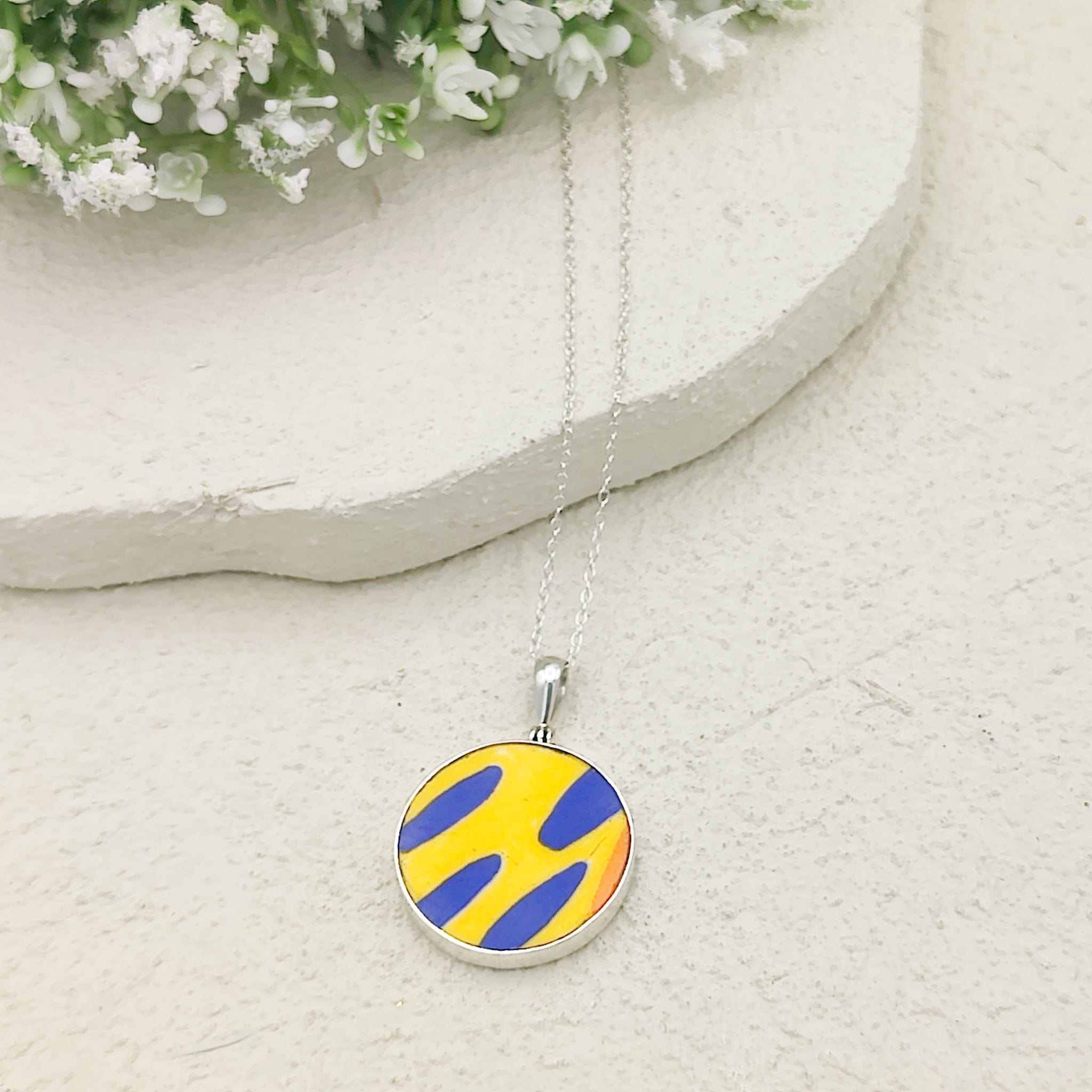 Hepburn and Hughes Art Deco Pendant | Clarice Cliff Pottery | 25mm Circle |  Sterling Silver