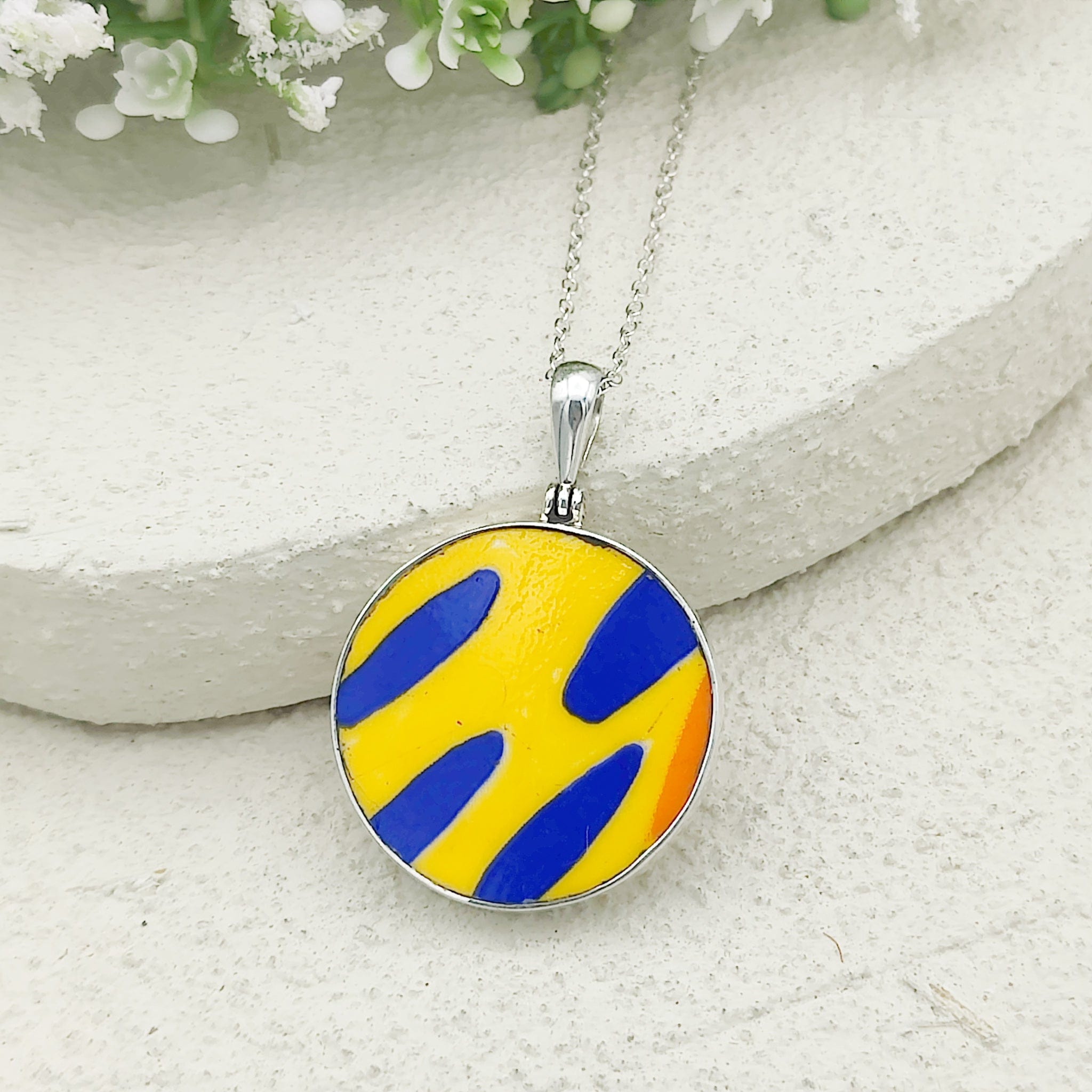 Hepburn and Hughes Art Deco Pendant | Clarice Cliff Pottery | 25mm Circle |  Sterling Silver