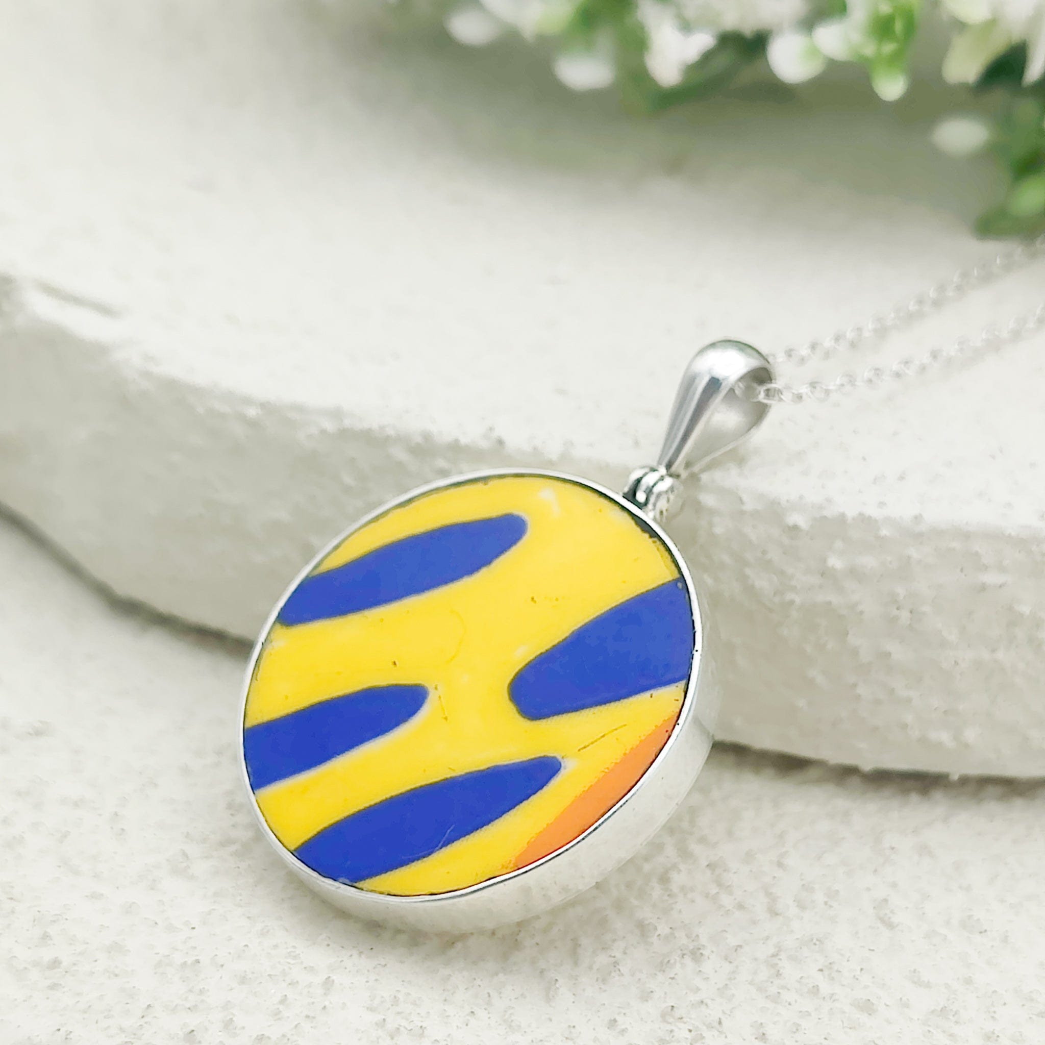 Hepburn and Hughes Art Deco Pendant | Clarice Cliff Pottery | 25mm Circle |  Sterling Silver
