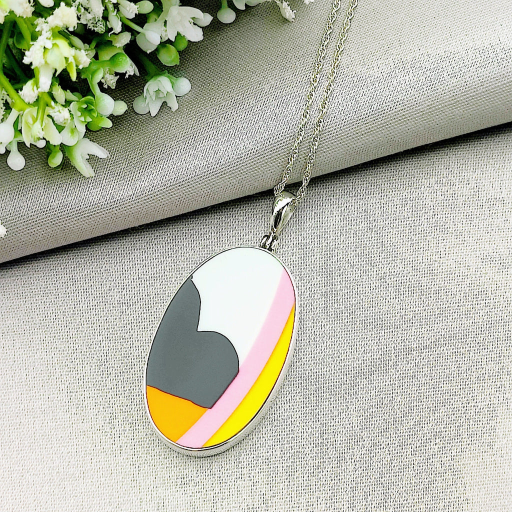 Hepburn and Hughes Art Deco Pendant | Clarice Cliff Pottery Necklaces | Oval | Sterling Silver