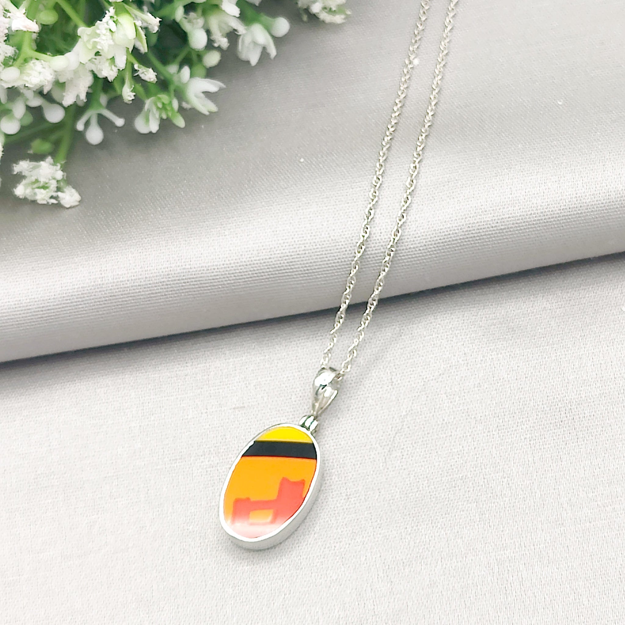 Hepburn and Hughes Art Deco Pendant | Clarice Cliff Pottery Necklaces | Oval | Sterling Silver