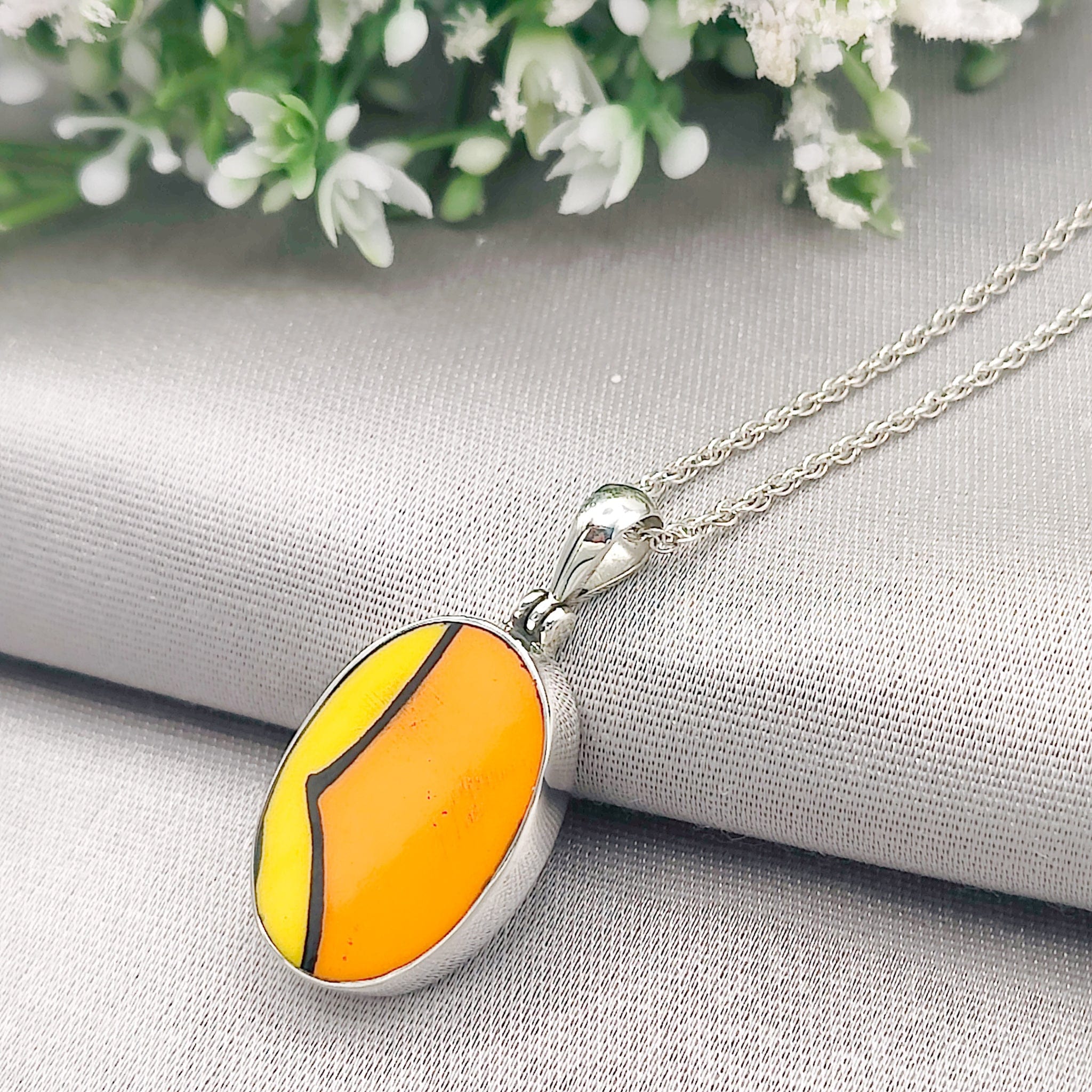 Hepburn and Hughes Art Deco Pendant | Clarice Cliff Pottery Necklaces | Oval | Sterling Silver