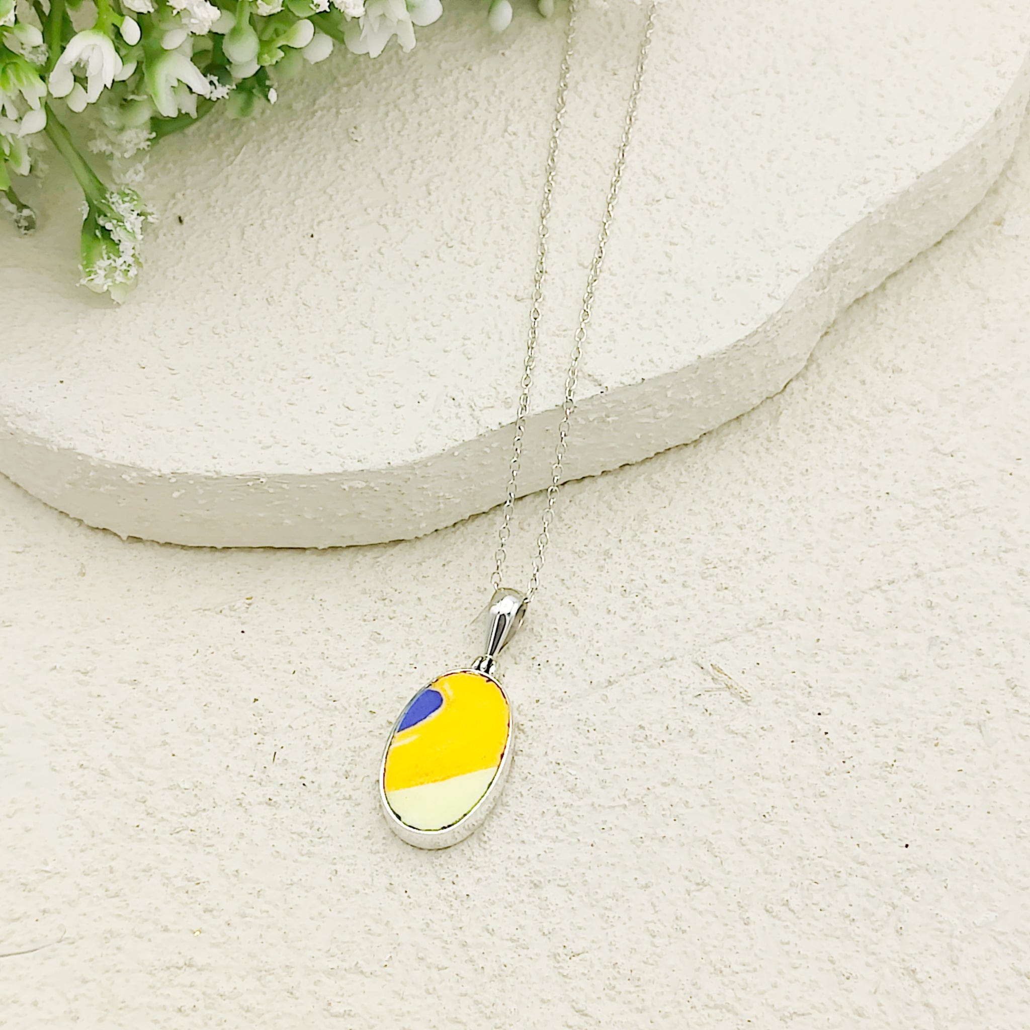 Hepburn and Hughes Art Deco Pendant | Clarice Cliff Wind Bells Pottery | 20mm Oval |  Sterling Silver