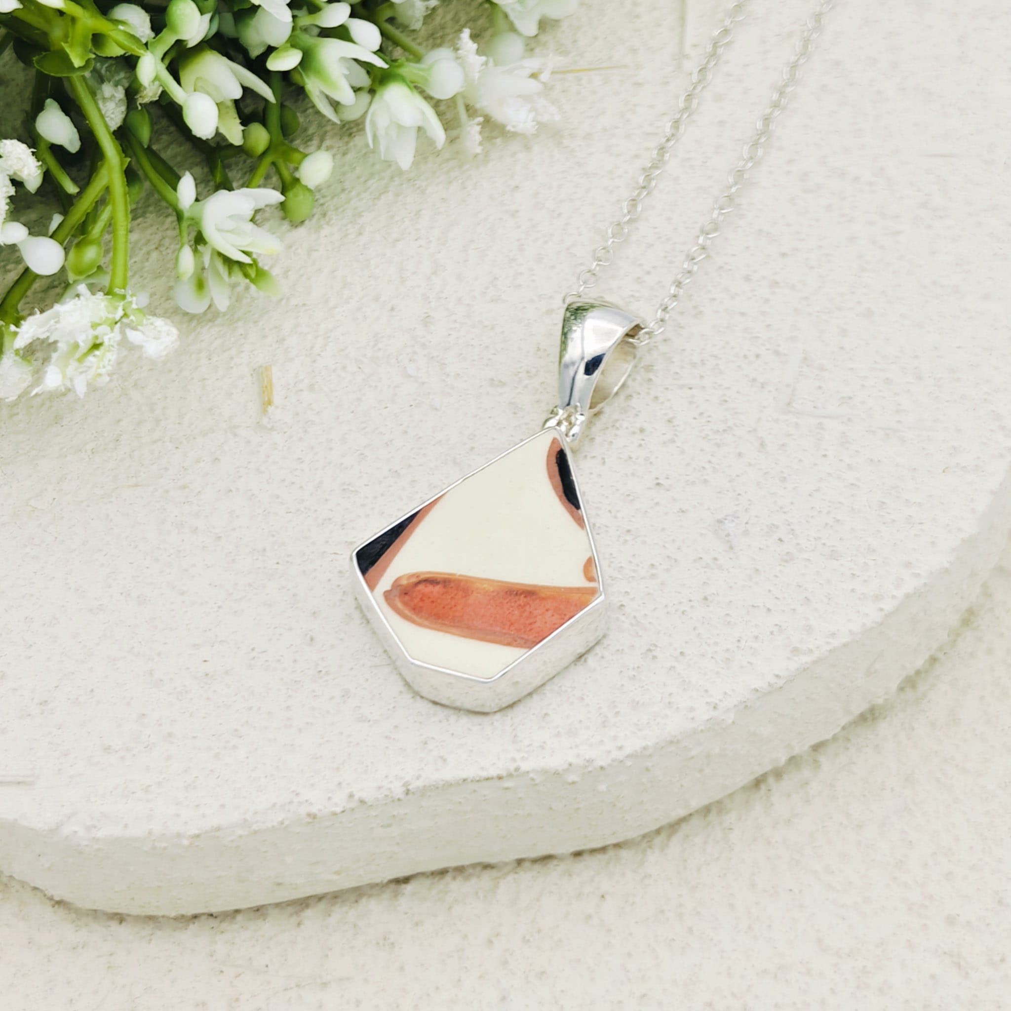 Hepburn and Hughes Art Deco Pendant in Sterling Silver | Original Clarice Cliff Pottery | 9th Anniversary