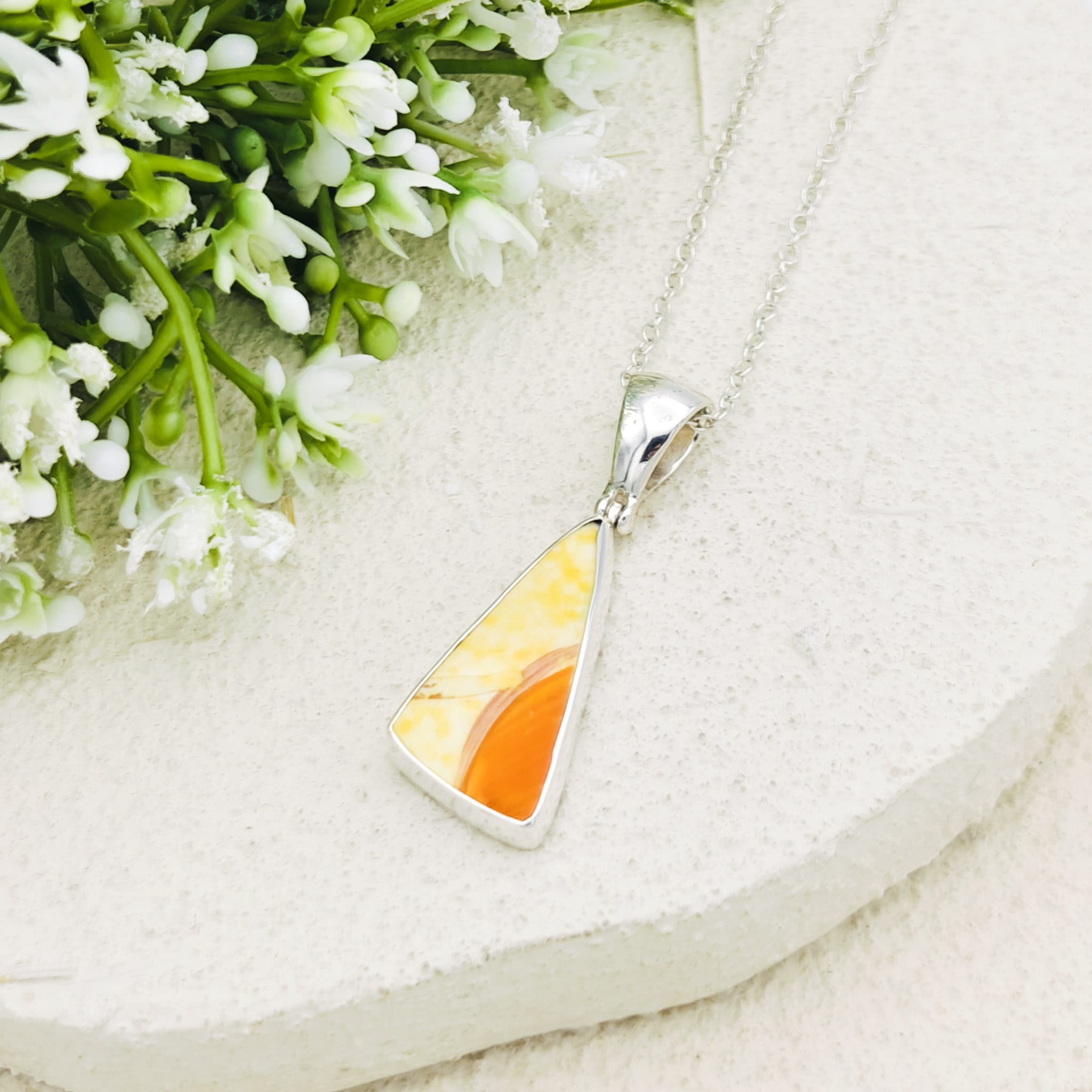 Hepburn and Hughes Art Deco Pendant in Sterling Silver | Original Clarice Cliff Pottery | Orange and Cream